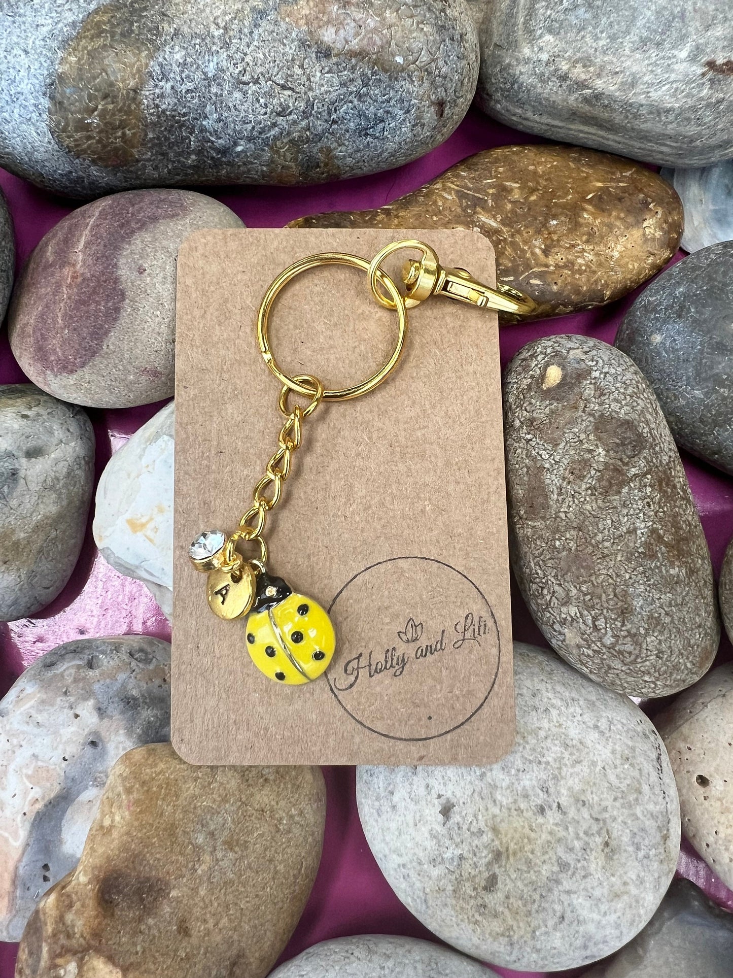 Ladybird Yellow Personalised Keychain, Ladybug Keyring, Alphabetical Initial, Birthstone Charms, Insect Zipper Chains, Novelty, BFF