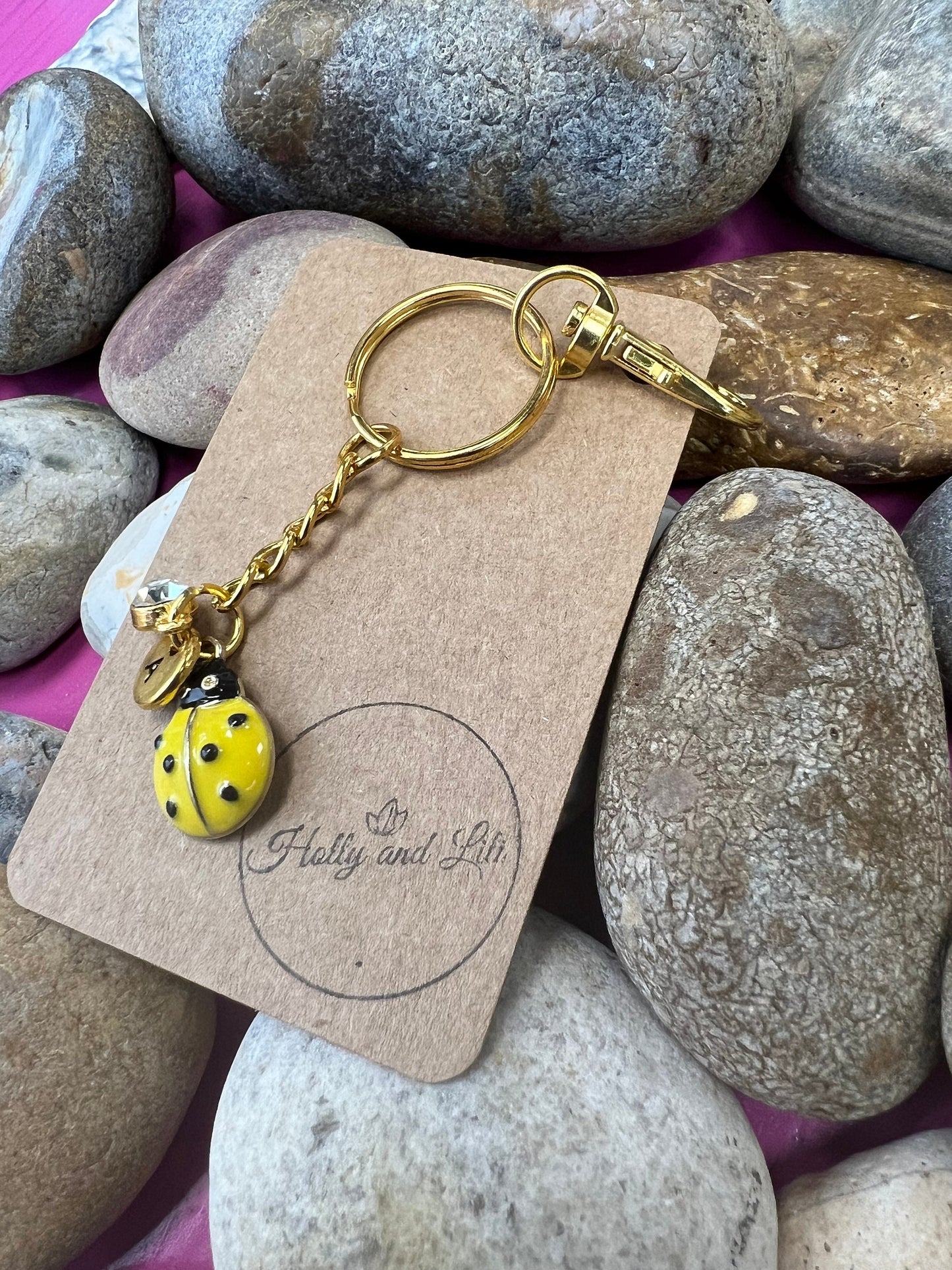 Ladybird Yellow Personalised Keychain, Ladybug Keyring, Alphabetical Initial, Birthstone Charms, Insect Zipper Chains, Novelty, BFF