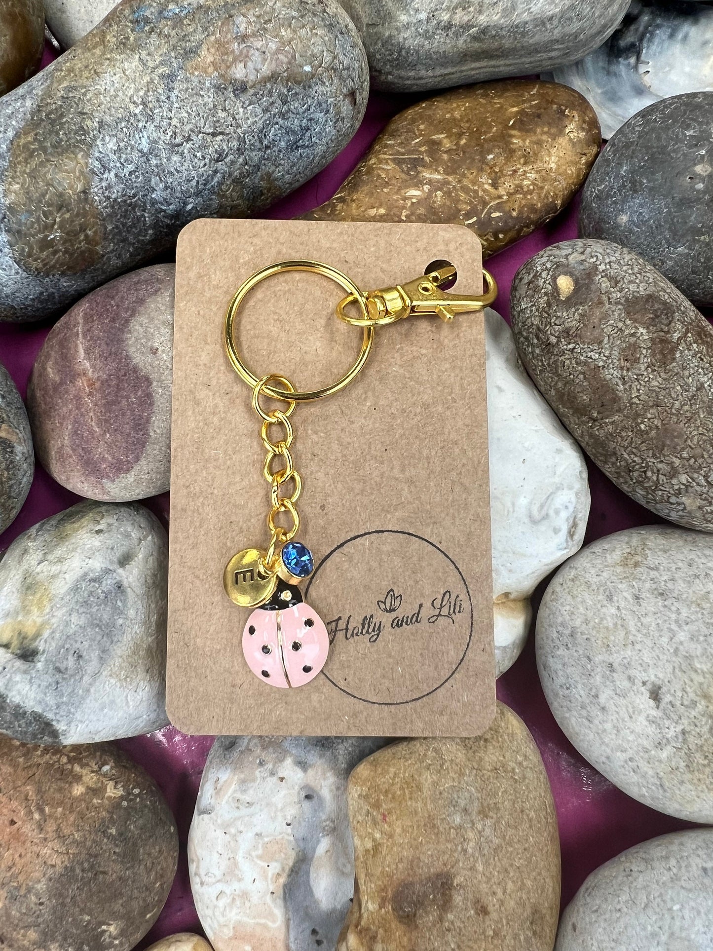 Ladybird Pink Personalised Keychain, Ladybug Keyring, Alphabetical Initial, Birthstone Charms, Insect Zipper Chains, Novelty, BFF