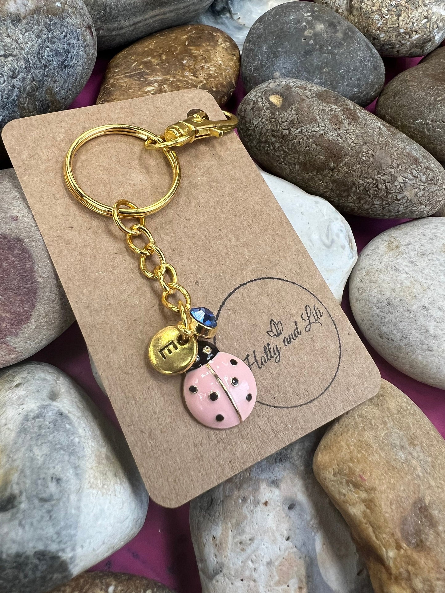 Ladybird Pink Personalised Keychain, Ladybug Keyring, Alphabetical Initial, Birthstone Charms, Insect Zipper Chains, Novelty, BFF