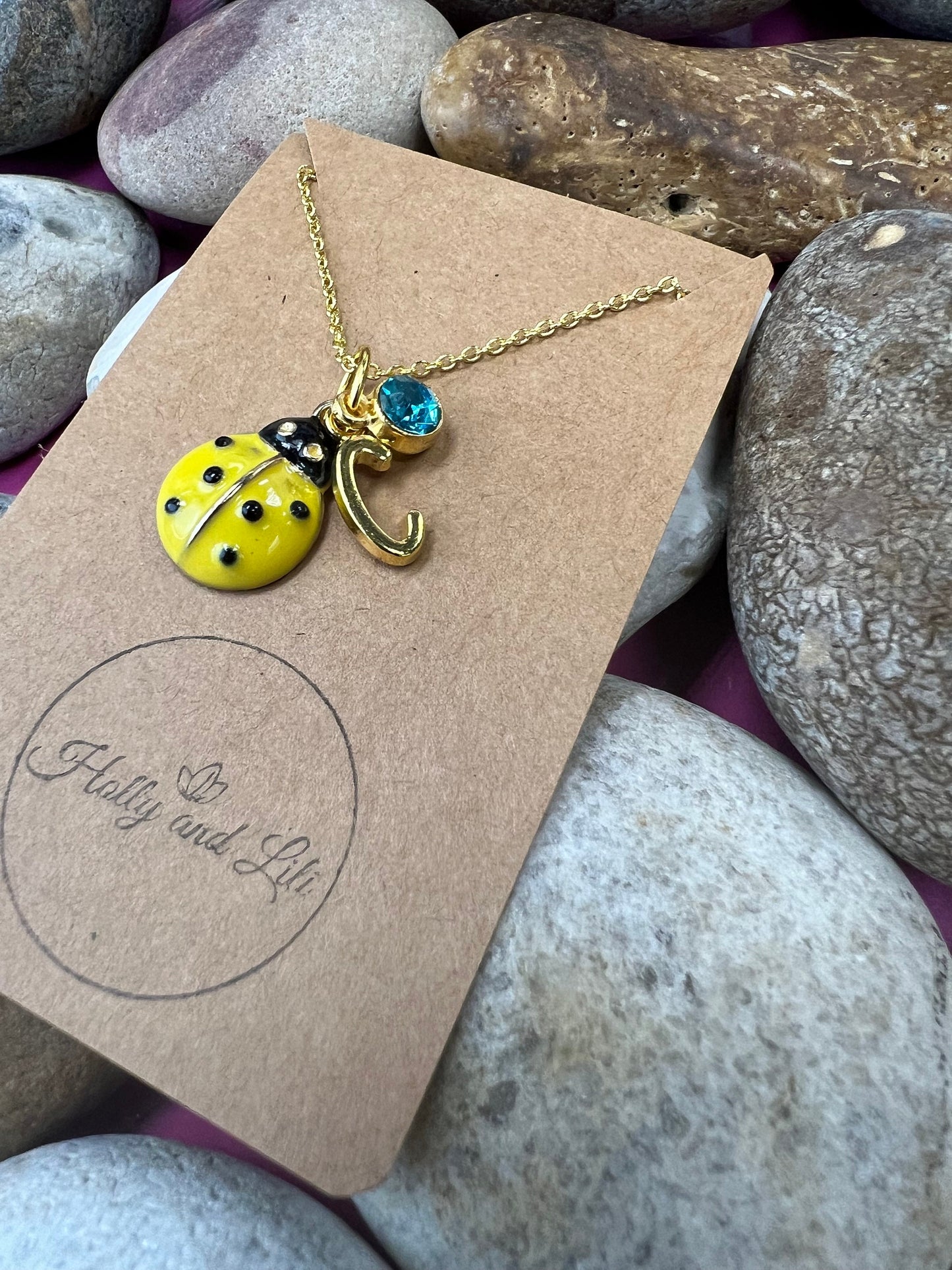 Ladybird Yellow Novelty Pendant Necklace, Personalised Ladybird Chain, Butterfly, Alphabet & Birthstone, First Necklace, Ladybug, Bff, Gift