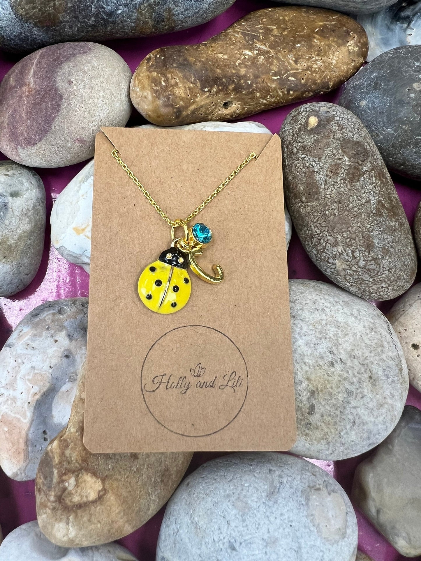 Ladybird Yellow Novelty Pendant Necklace, Personalised Ladybird Chain, Butterfly, Alphabet & Birthstone, First Necklace, Ladybug, Bff, Gift