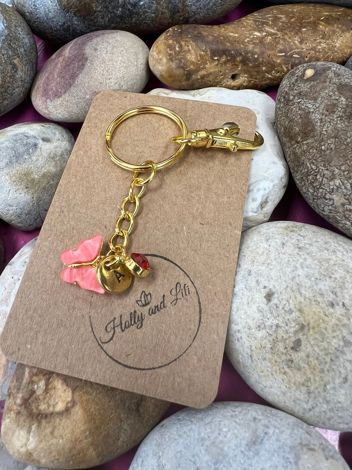 Butterfly Rose Personalised Keychain, Quack Keyring, Alphabetical Initial, Birthstone Charms, Insect Zipper Chains, Novelty, BFF