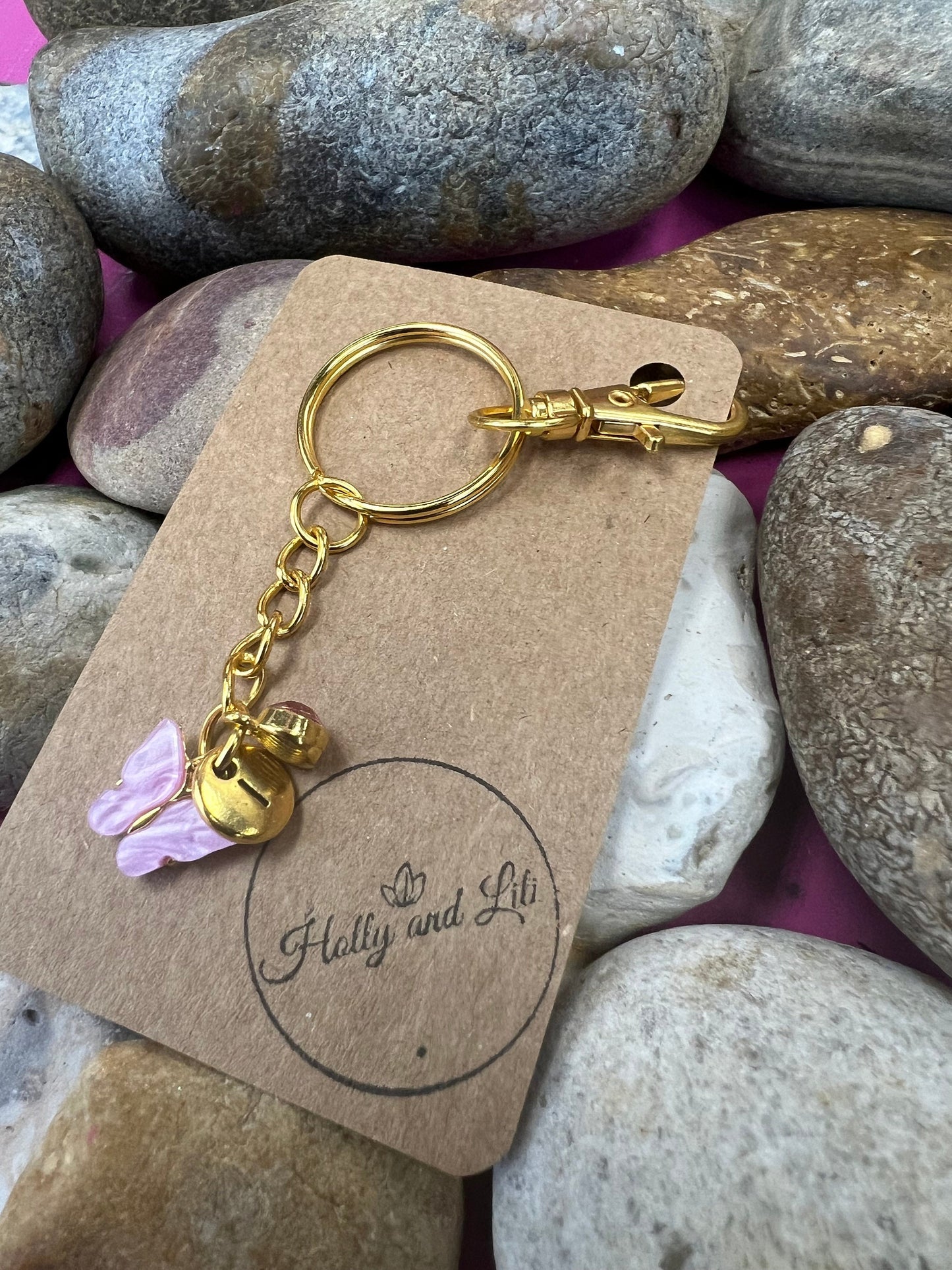 Butterfly Pink Personalised Keychain, Quack Keyring, Alphabetical Initial, Birthstone Charms, Insect Zipper Chains, Novelty, BFF