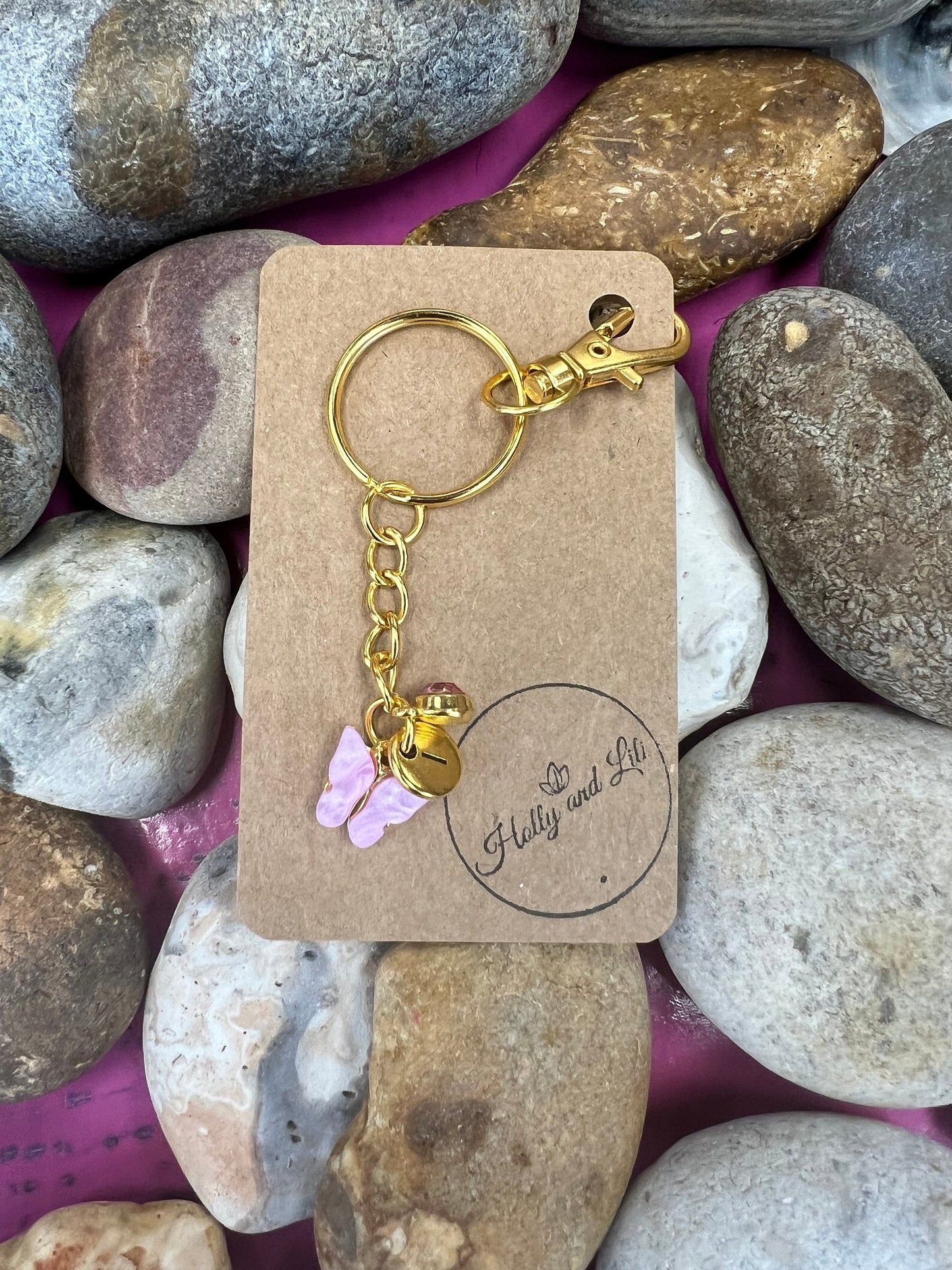 Butterfly Pink Personalised Keychain, Quack Keyring, Alphabetical Initial, Birthstone Charms, Insect Zipper Chains, Novelty, BFF