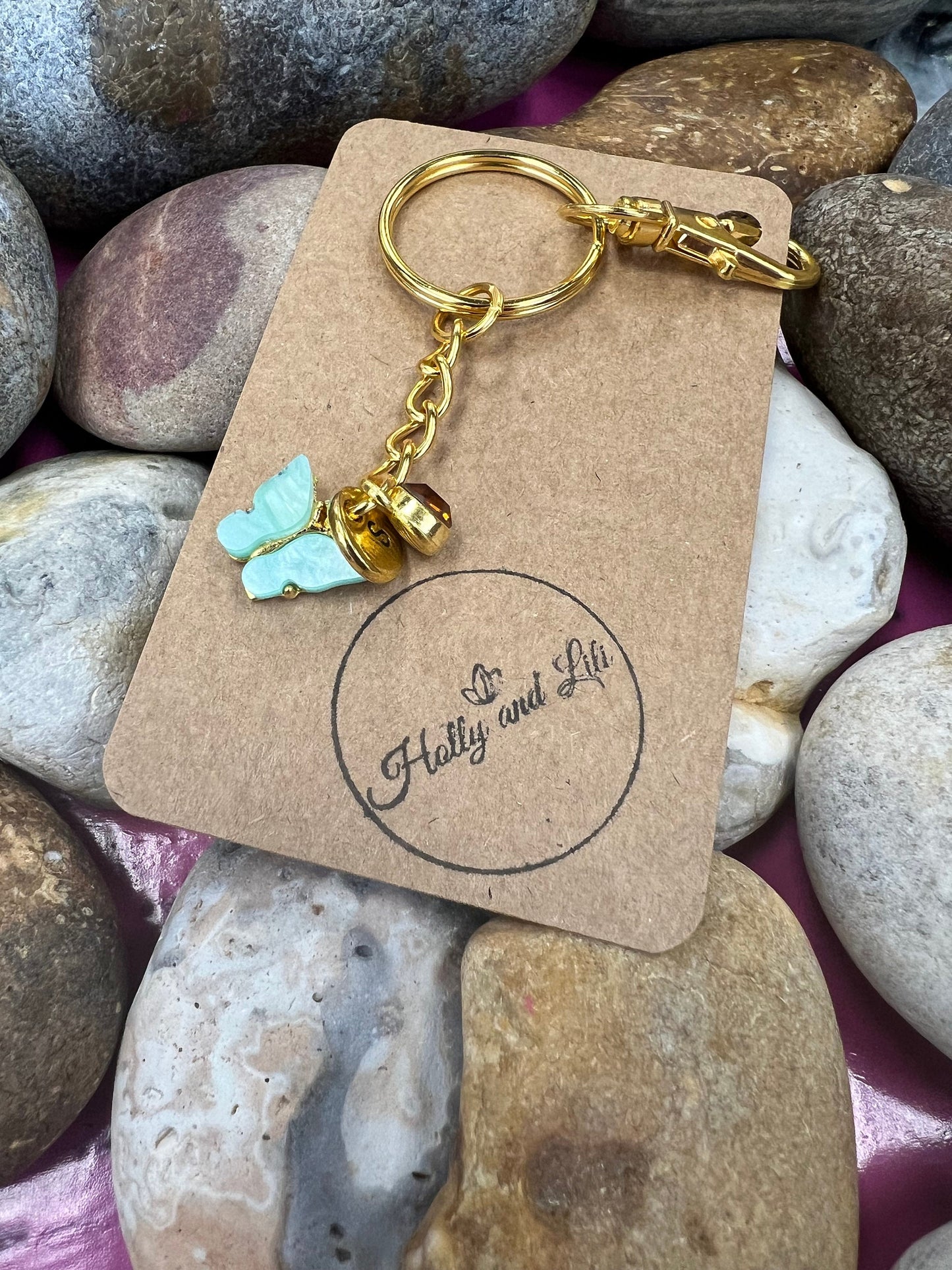 Butterfly Teal Personalised Keychain, Quack Keyring, Alphabetical Initial, Birthstone Charms, Insect Zipper Chains, Novelty, BFF