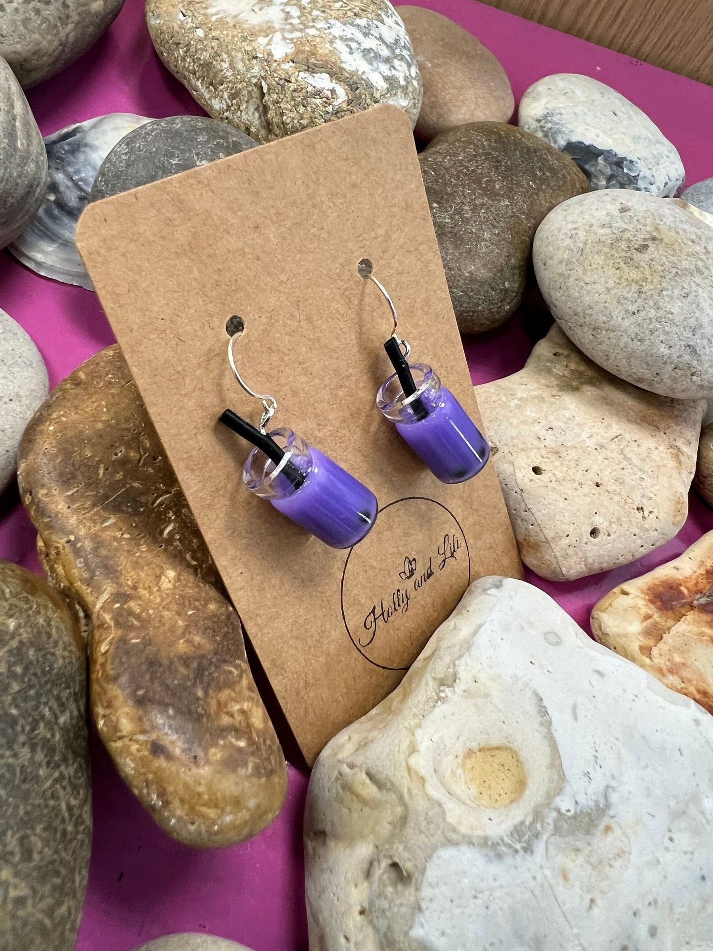 Bubble Tea 925 Sterling Silver Earrings, Purple Bubble Tea Hoops, Boba, Novelty, Novelty 925 Gifts, Boba Tea Gifts For Her, For BFF