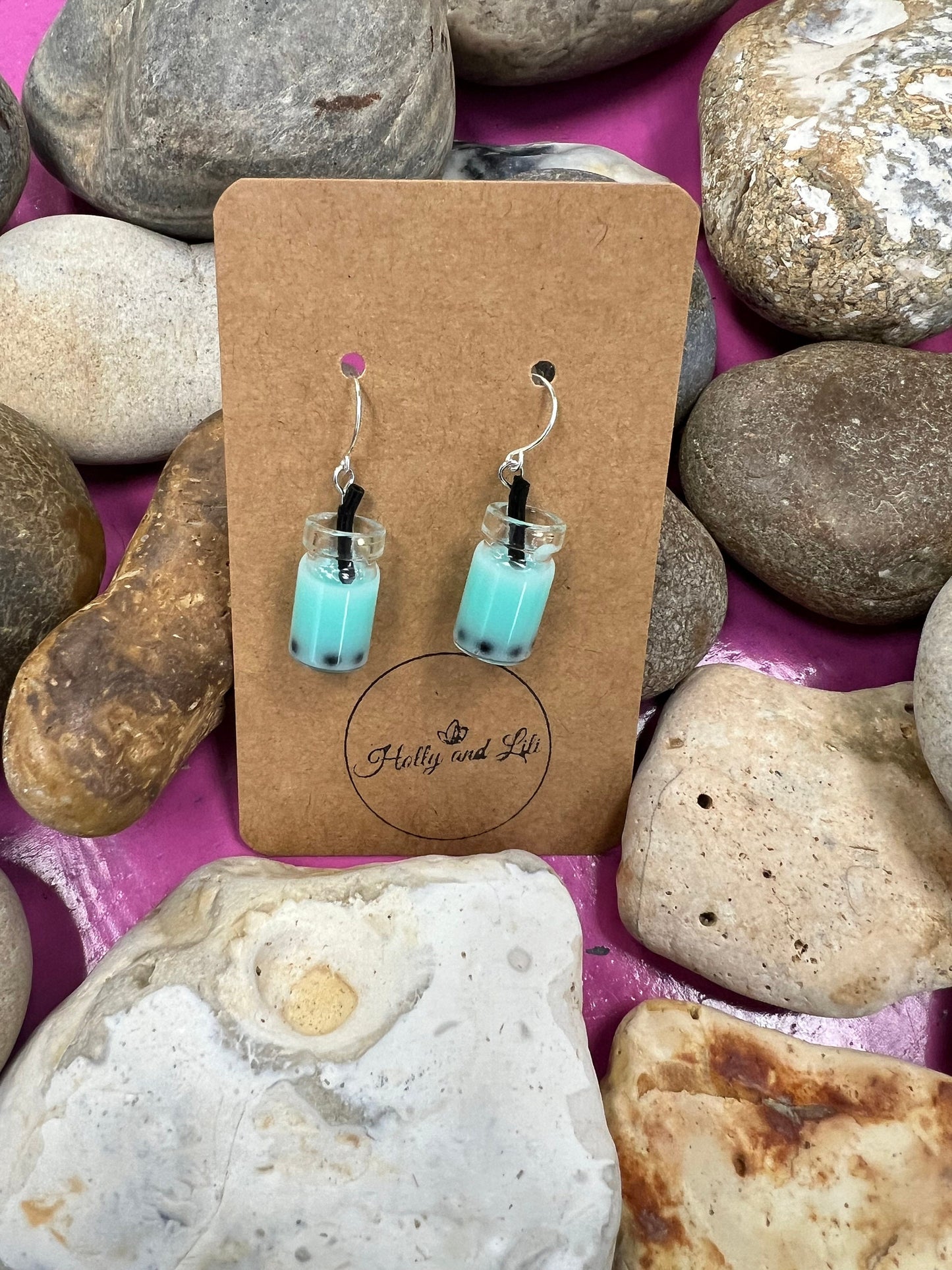 Bubble Tea 925 Sterling Silver Earrings, Teal Bubble Tea Hoops, Boba, Novelty, Novelty 925 Gifts, Boba Tea Gifts For Her, For BFF