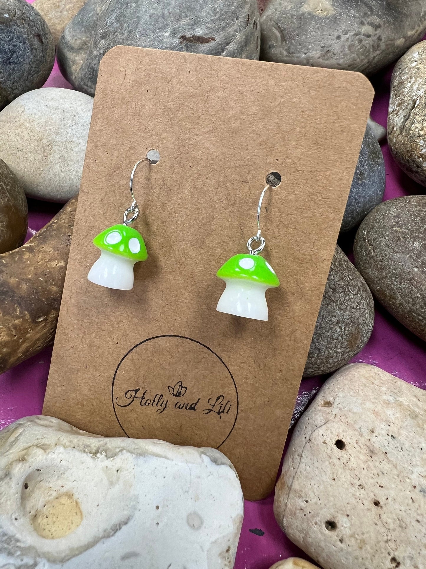 Mushroom 925 Sterling Silver Earrings, Green Shroom Earrings, Toadstool Earring, Mushy Earring, Novelty Mushrooms Gift 925 Fine jewellery