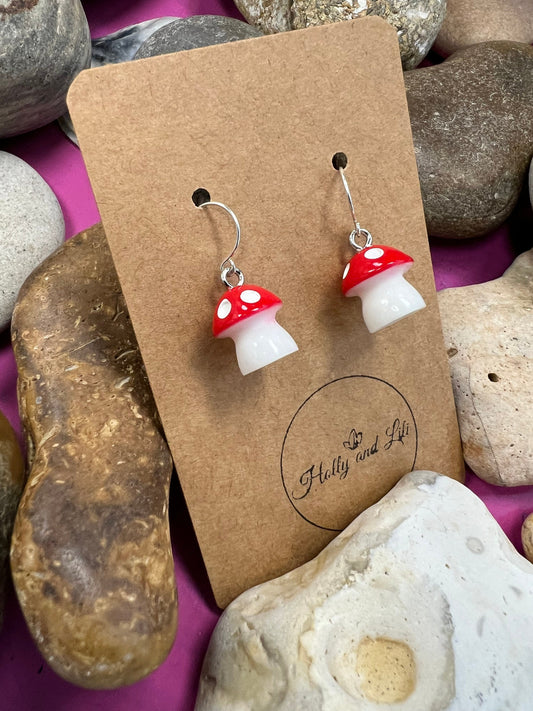 Mushroom 925 Sterling Silver Earrings, Red Shroom Earrings, Toadstool Earring, Mushy Earring, Novelty Mushrooms Gift 925 Fine jewellery