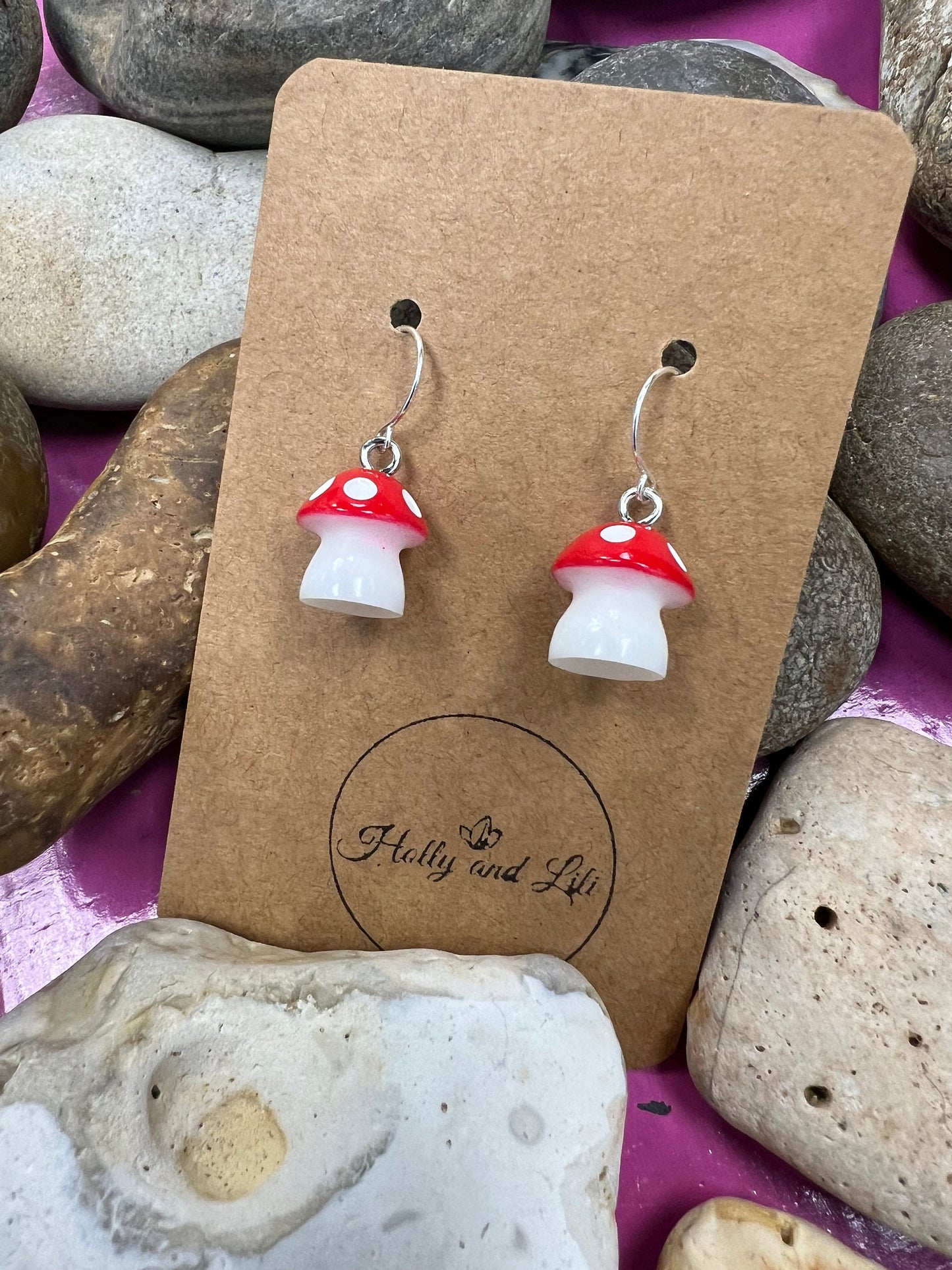 Mushroom 925 Sterling Silver Earrings, Red Shroom Earrings, Toadstool Earring, Mushy Earring, Novelty Mushrooms Gift 925 Fine jewellery