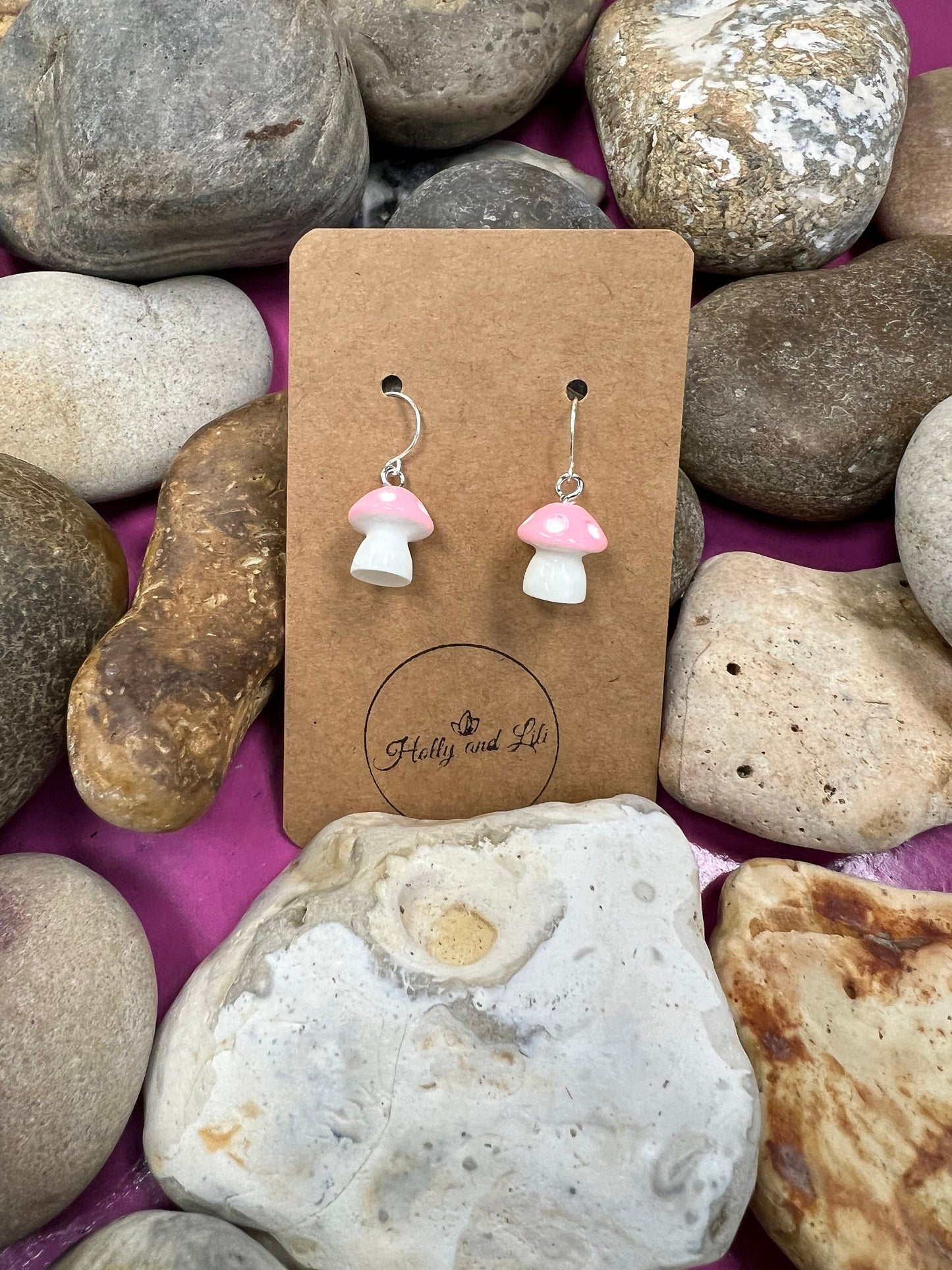 Mushroom 925 Sterling Silver Earrings, Pink Shroom Earrings, Toadstool Earring, Mushy Earring, Novelty Mushrooms Gift 925 Fine jewellery