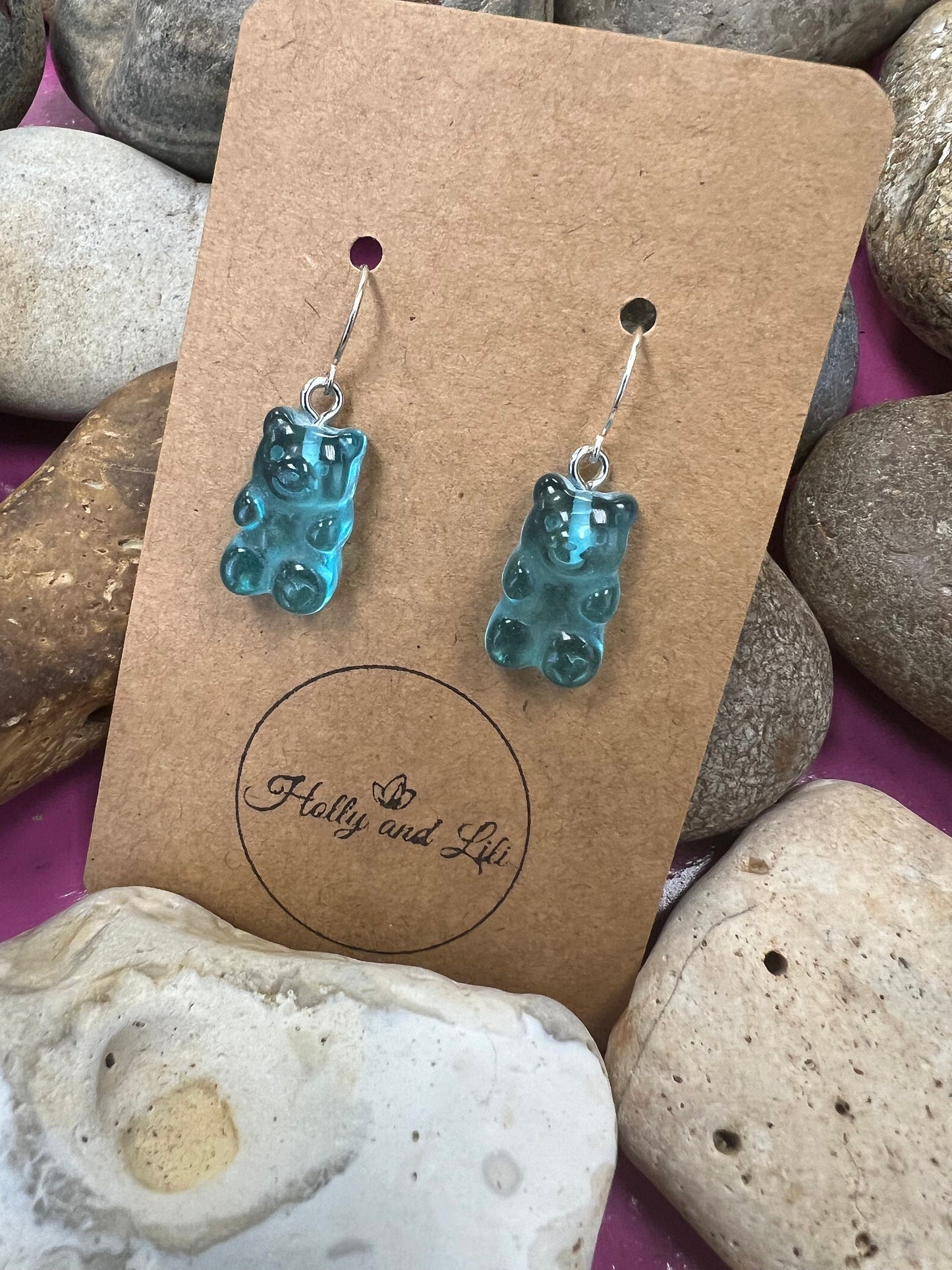 Gummy Bear 925 Sterling Silver Blue Style Earrings, 925 Teddy Bear, Personalise Hooks, Novelty 925 Bear Earrings, Cute Gummy, 925 Gummy Bear