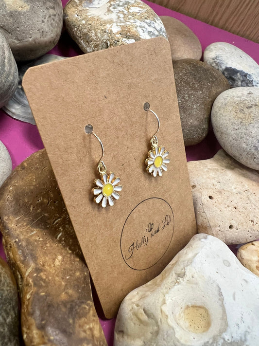 Daisy Flower 925 Sterling Silver Earrings, Personalised Plants Earrings, Flowers Earrings, Daisie Hooks, Flower Earring Hoops