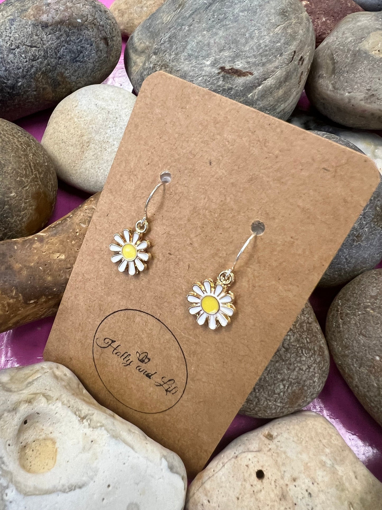 Daisy Flower 925 Sterling Silver Earrings, Personalised Plants Earrings, Flowers Earrings, Daisie Hooks, Flower Earring Hoops