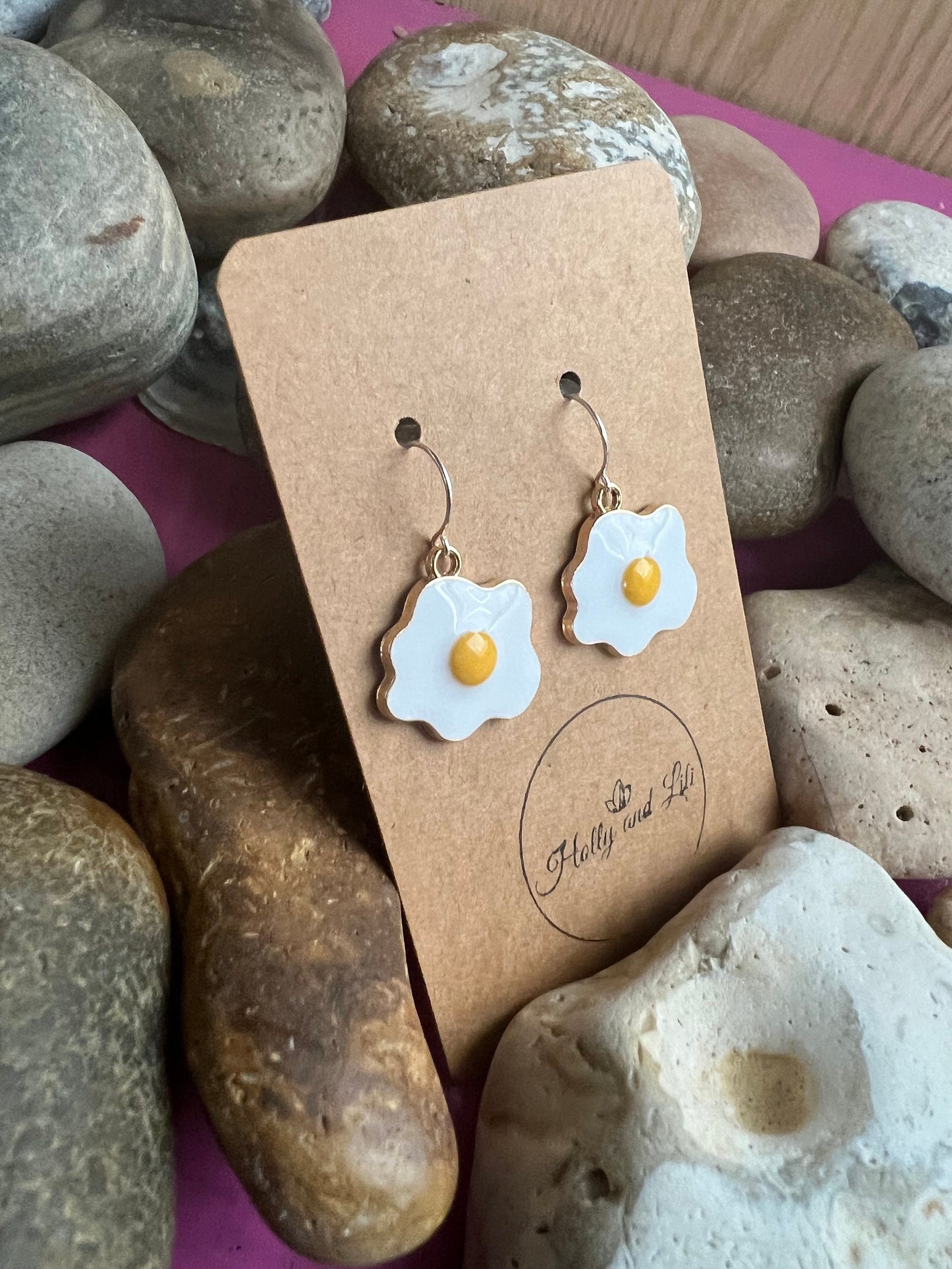 Fried Eggs 925 Sterling Silver Novelty Earrings, Egg Earring Hooks, Novelty Egg Dangle Drop Earrings, Personalised Earrings, Fried Egg Hoops