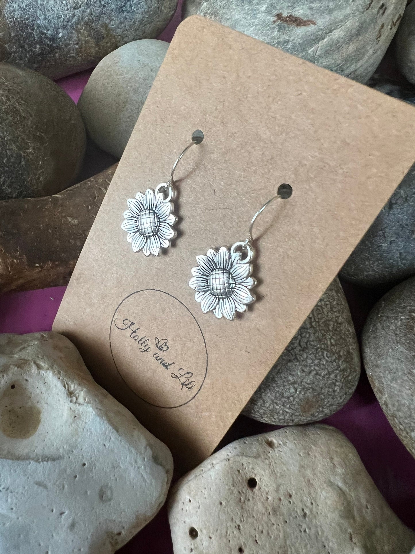 Sunflower Earrings 925 Sterling Silver Earrings, Flowers Personalised Earrings, Flower Hoops, Sunflower Hooks, Sunflowers Earrings, 925