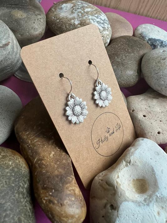 Sunflower Earrings 925 Sterling Silver Earrings, Flowers Personalised Earrings, Flower Hoops, Sunflower Hooks, Sunflowers Earrings, 925