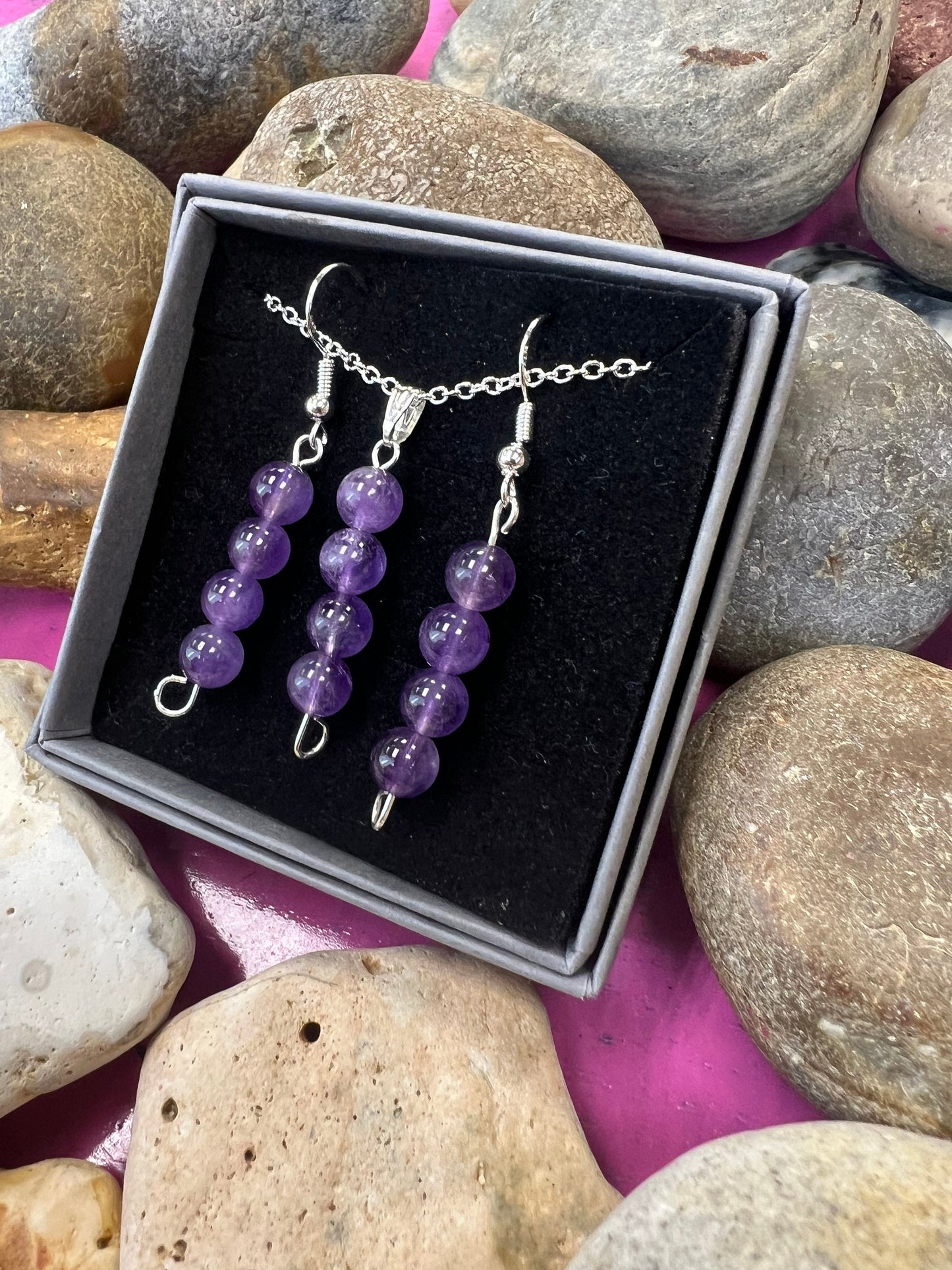 Birthstone Crystal Amethyst Bead Drop And Dangle Earrings,  Healing 925 Earrings, Sterling Silver 925 Earrings, Birthday Gift Set February