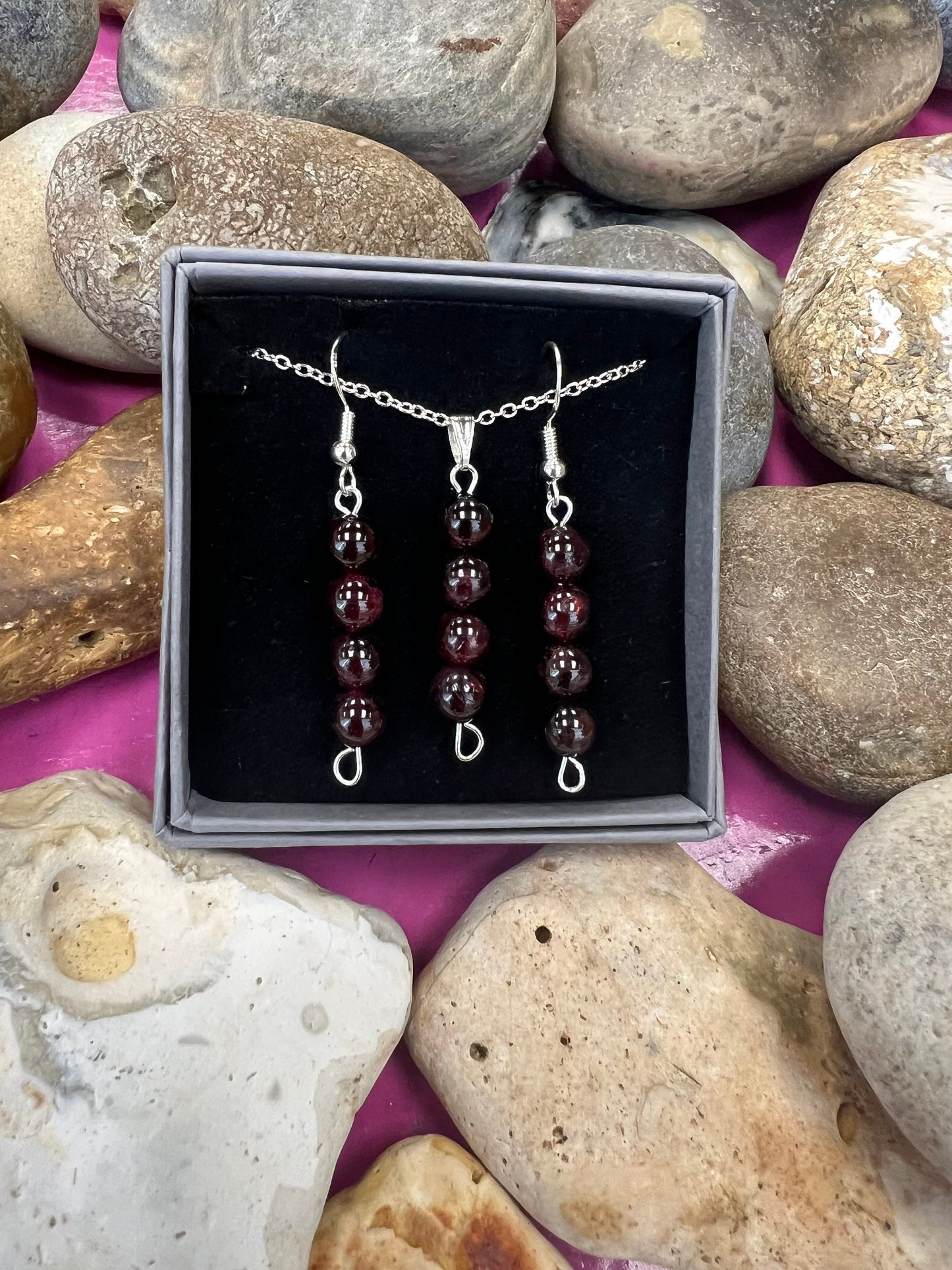 Birthstone Crystal Garnet Bead Drop And Dangle Earrings,  Healing 925 Earrings, Sterling Silver 925 Earrings, Birthday Jewellery For January