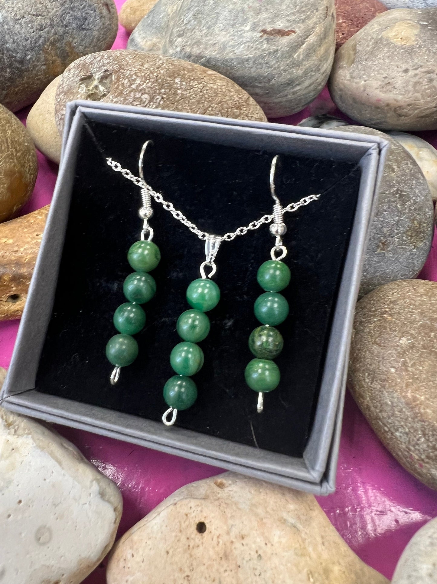 Birthstone Crystal African Jade Bead Drop And Dangle Earrings,  Healing 925 Earrings, Sterling Silver 925, Birthday Jewellery May Gift Set