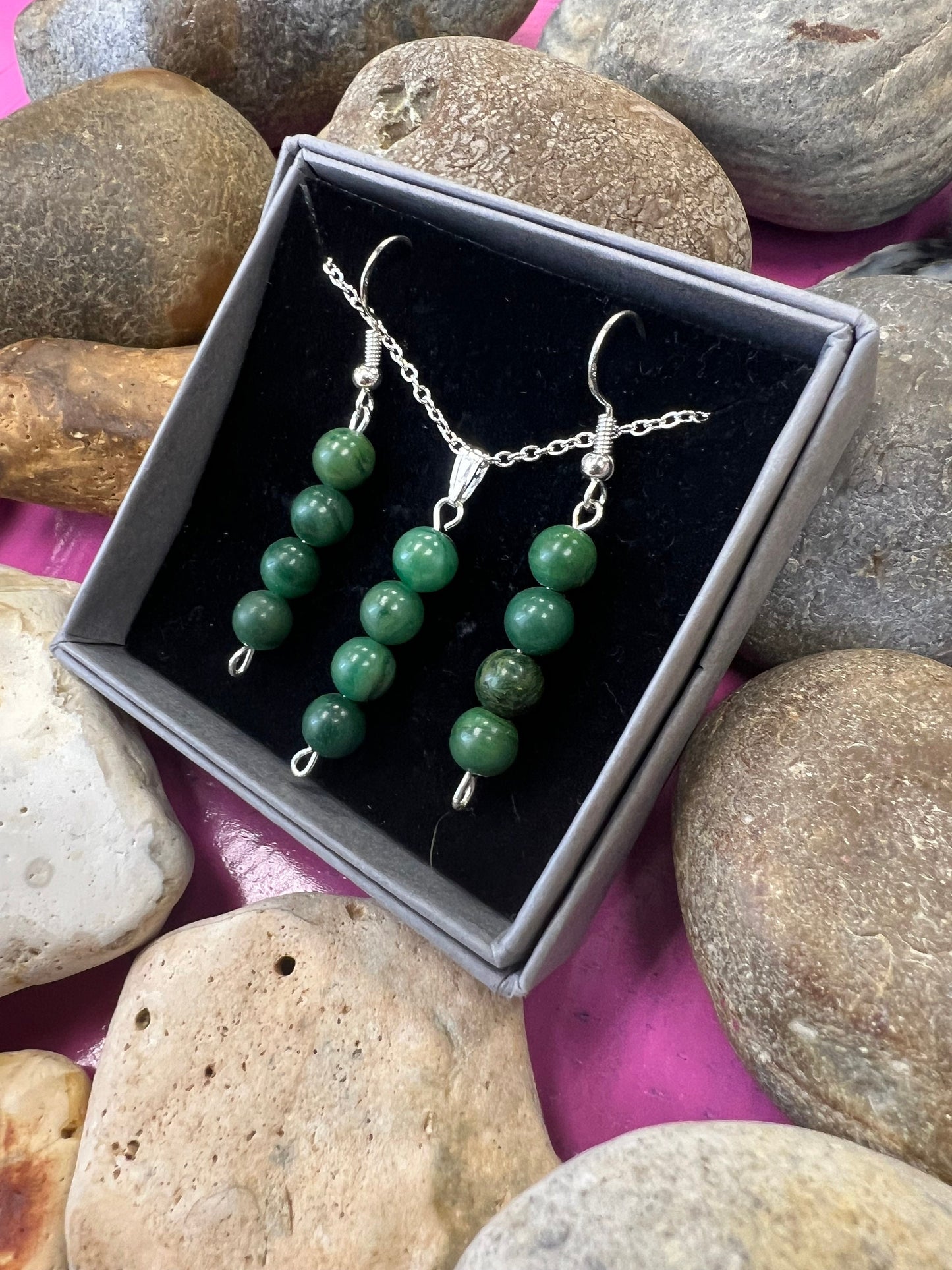 Birthstone Crystal African Jade Bead Drop And Dangle Earrings,  Healing 925 Earrings, Sterling Silver 925, Birthday Jewellery May Gift Set