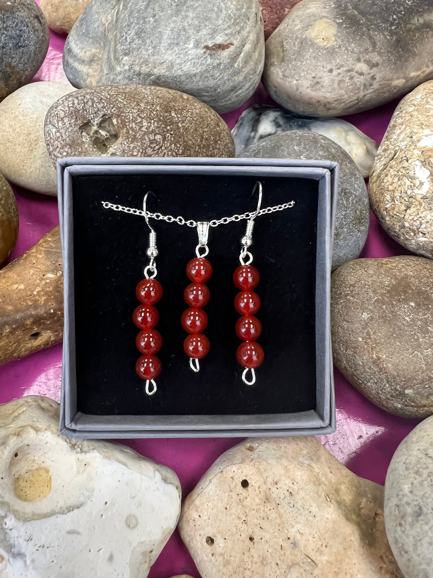 Birthstone Crystal Carnelian Bead Drop And Dangle Earrings,  Healing 925 Earrings, Sterling Silver 925, Birthday Jewellery Gift Set, July