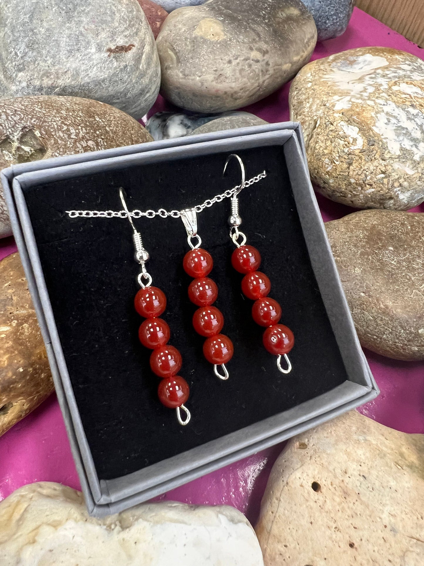 Birthstone Crystal Carnelian Bead Drop And Dangle Earrings,  Healing 925 Earrings, Sterling Silver 925, Birthday Jewellery Gift Set, July