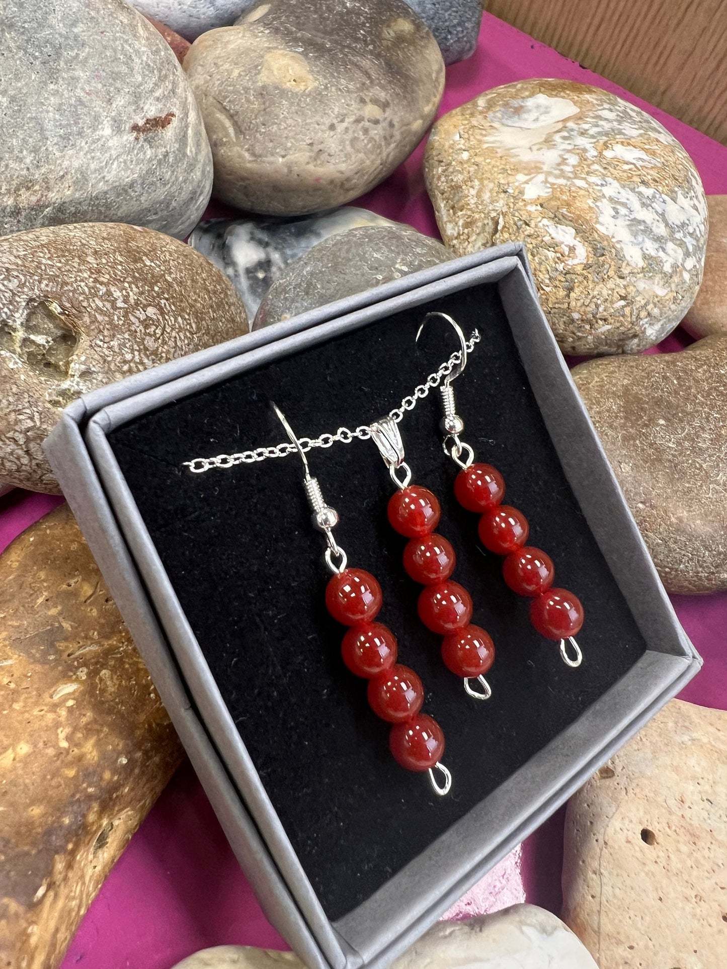 Birthstone Crystal Carnelian Bead Drop And Dangle Earrings,  Healing 925 Earrings, Sterling Silver 925, Birthday Jewellery Gift Set, July