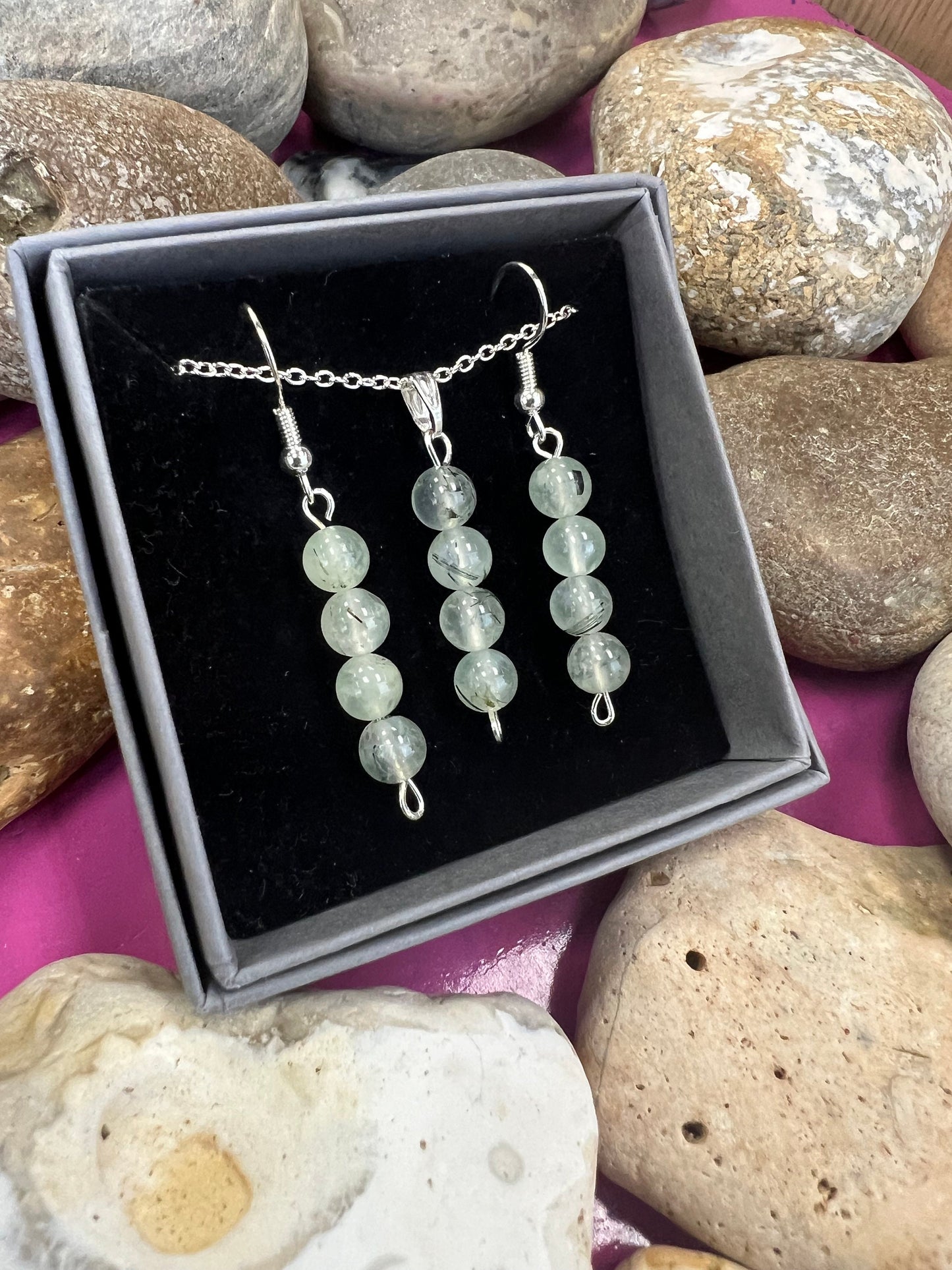 Birthstone Crystal Prehnite Bead Drop And Dangle Earrings,  Healing 925 Earrings, Sterling Silver 925, Birthday Jewellery Gift Set, August