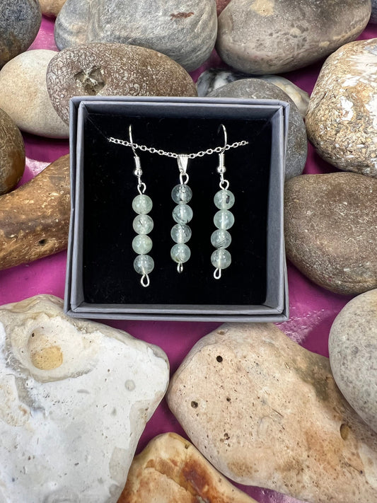 Birthstone Crystal Prehnite Bead Drop And Dangle Earrings,  Healing 925 Earrings, Sterling Silver 925, Birthday Jewellery Gift Set, August