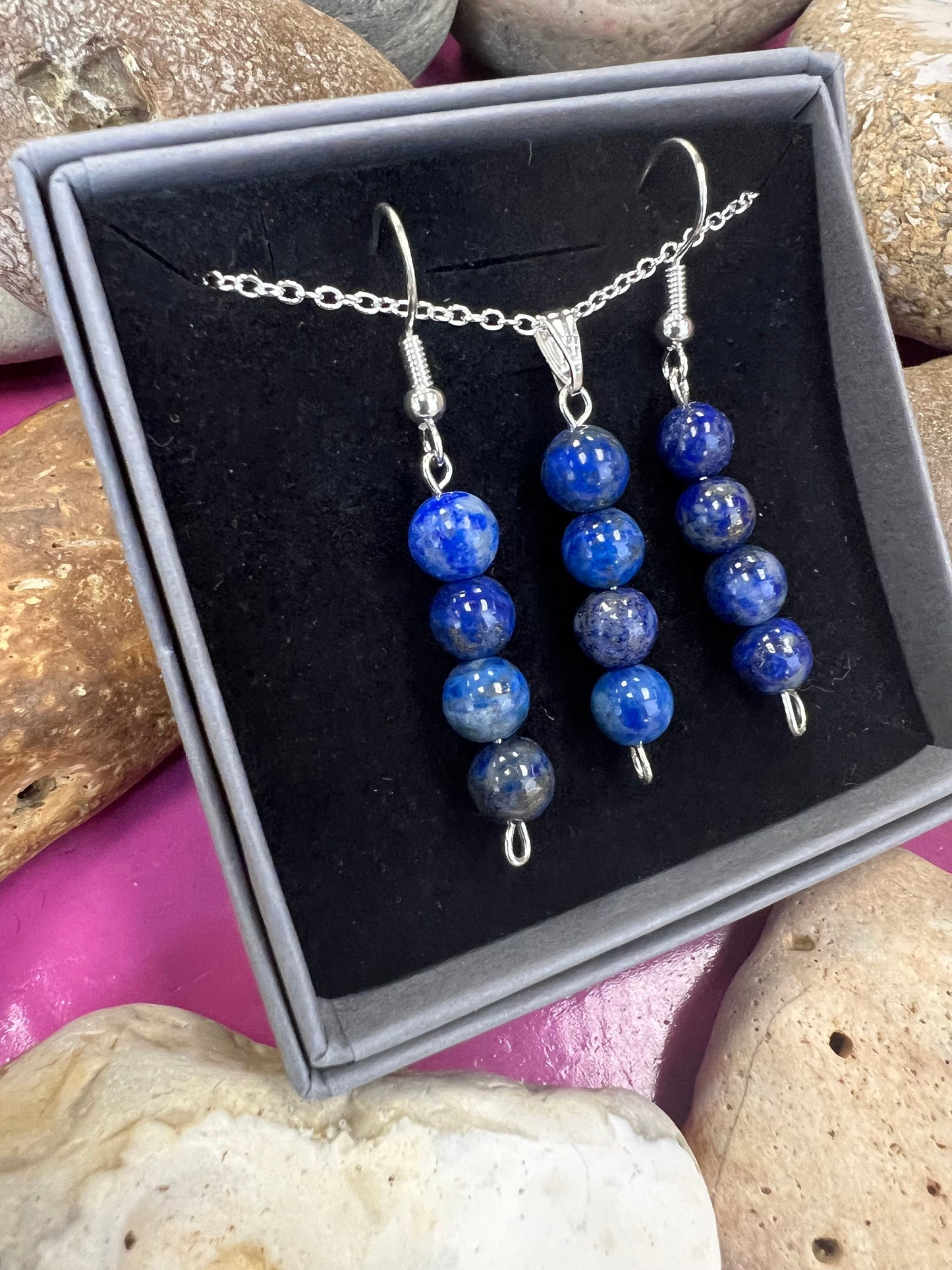 Birthstone Crystal Lapis Lazuli Bead Drop And Dangle Earrings,  Healing 925 Earrings, Sterling Silver 925, Birthday Gift Set, September