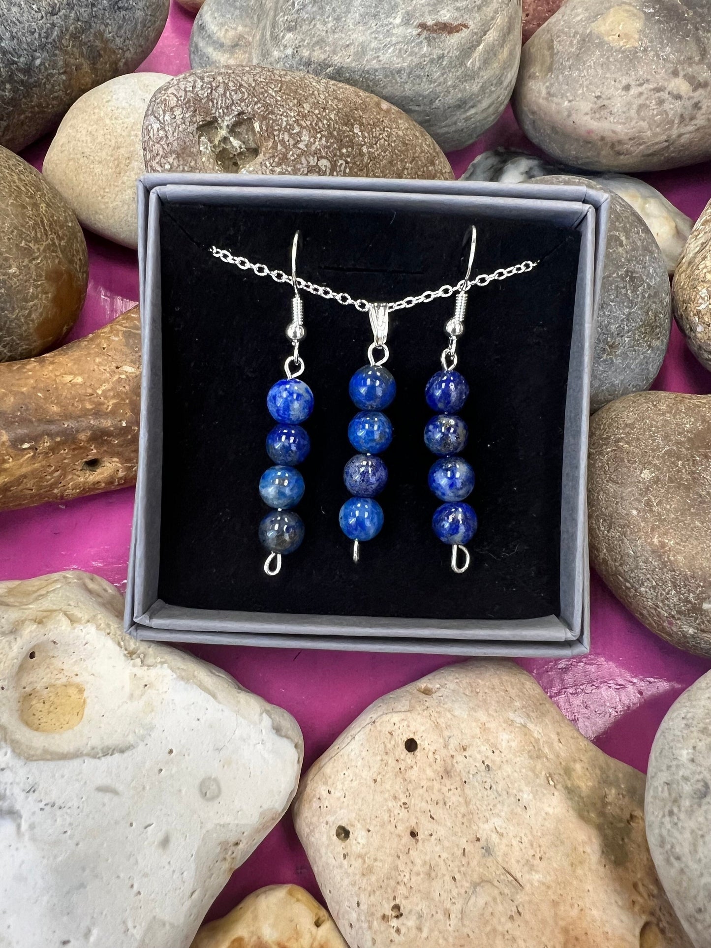 Birthstone Crystal Lapis Lazuli Bead Drop And Dangle Earrings,  Healing 925 Earrings, Sterling Silver 925, Birthday Gift Set, September