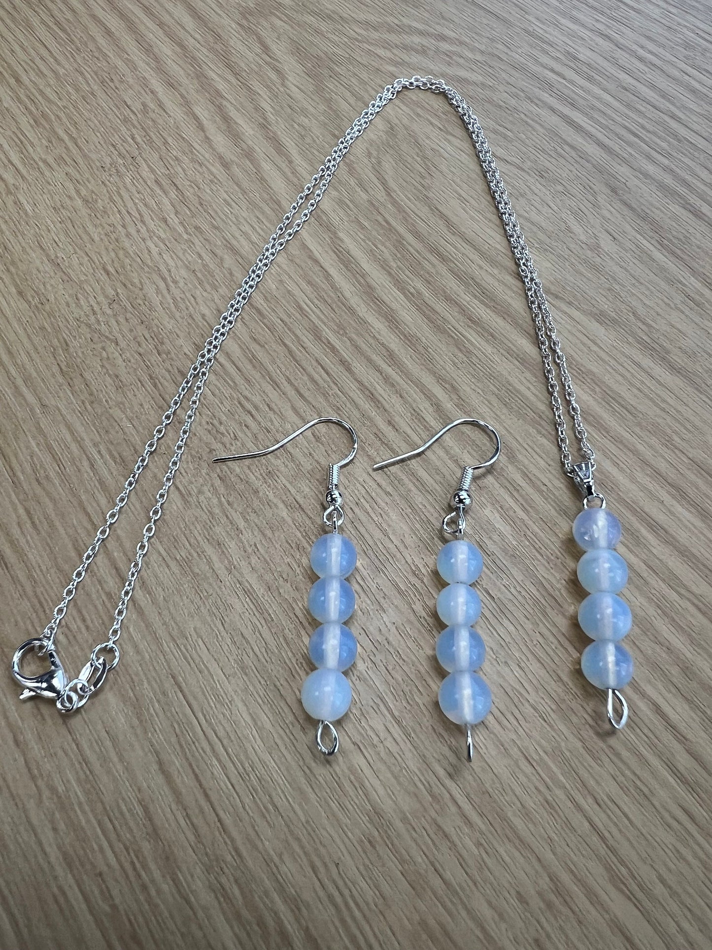 Birthstone Crystal Opalite Bead Drop And Dangle Earrings,  Healing 925 Earrings, Sterling Silver 925, Birthday Jewellery Gift Set, October