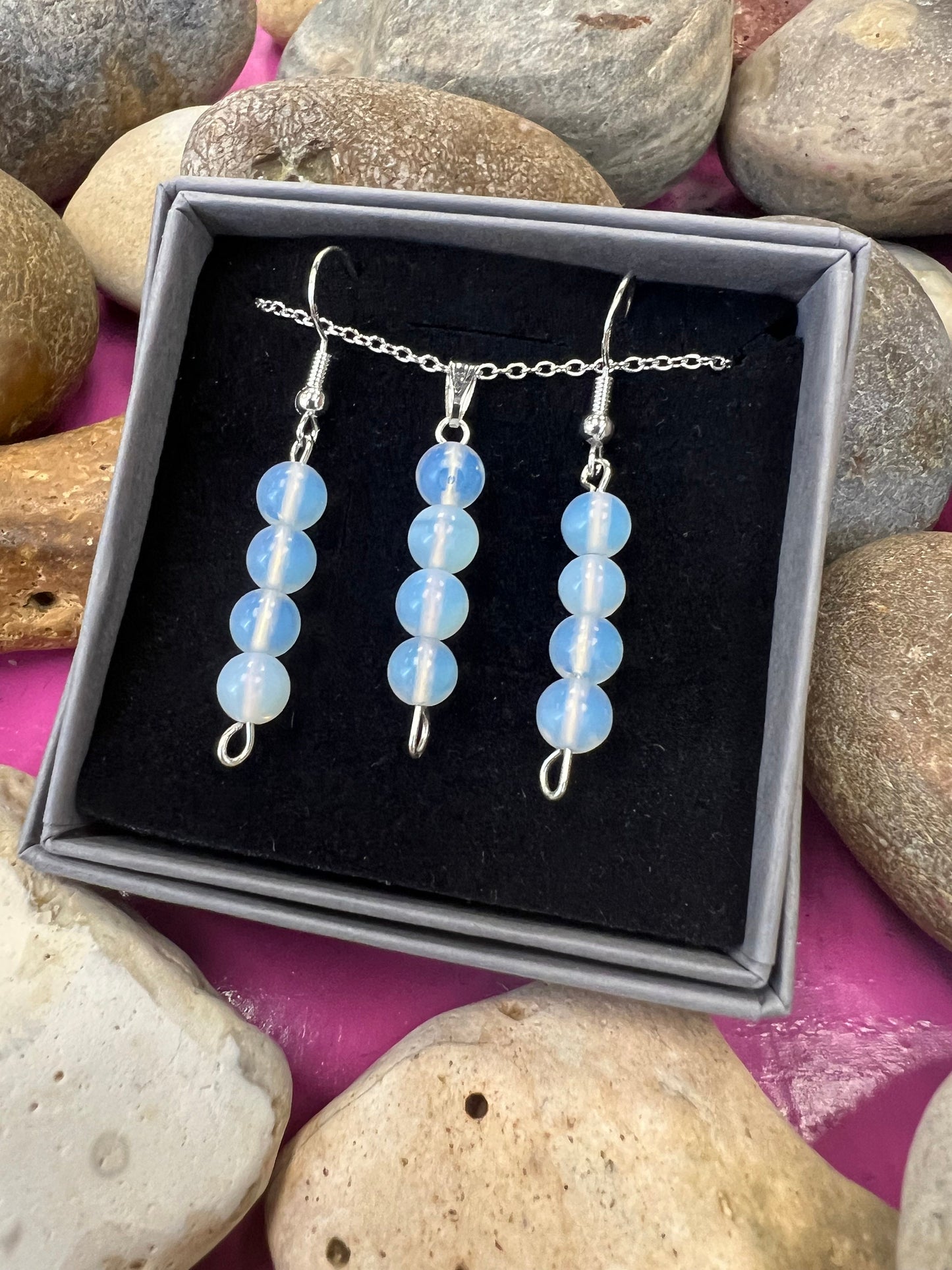 Birthstone Crystal Opalite Bead Drop And Dangle Earrings,  Healing 925 Earrings, Sterling Silver 925, Birthday Jewellery Gift Set, October