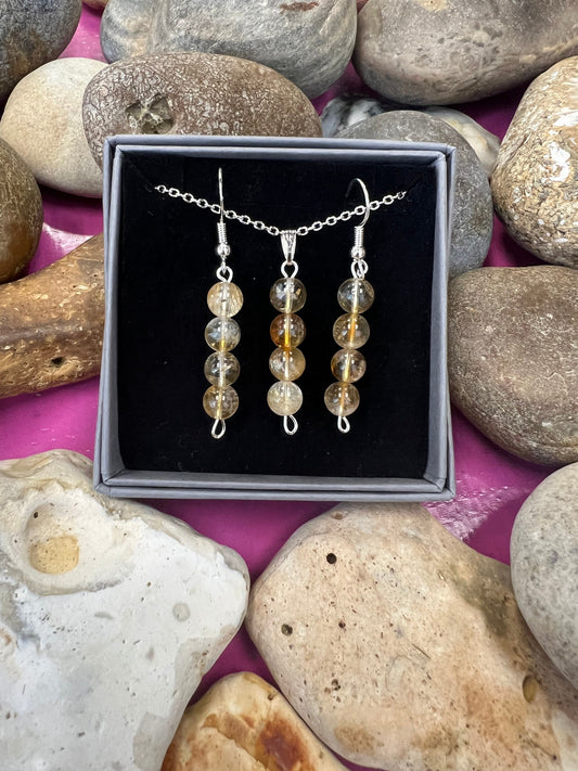 Birthstone Crystal Citrine Bead Drop And Dangle Earrings,  Healing 925 Earrings, Sterling Silver 925, Birthday Jewellery Gift Set, November