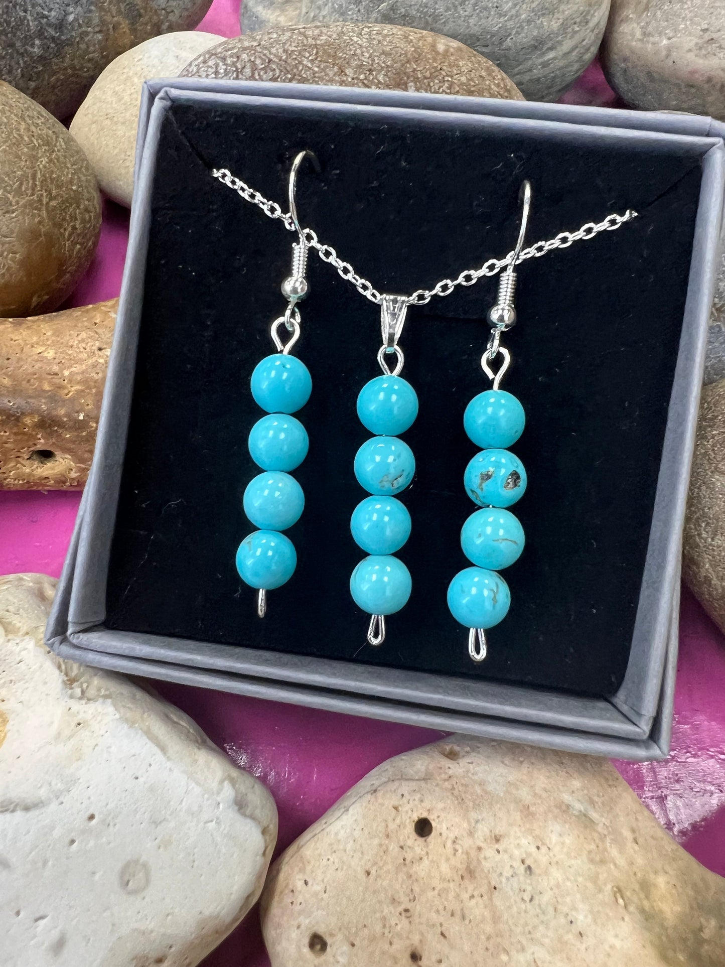 Birthstone Crystal Turquoise Bead Drop And Dangle Earrings, Healing 925 Earrings, Sterling Silver 925, Birthday Jewellery Gift Set, December