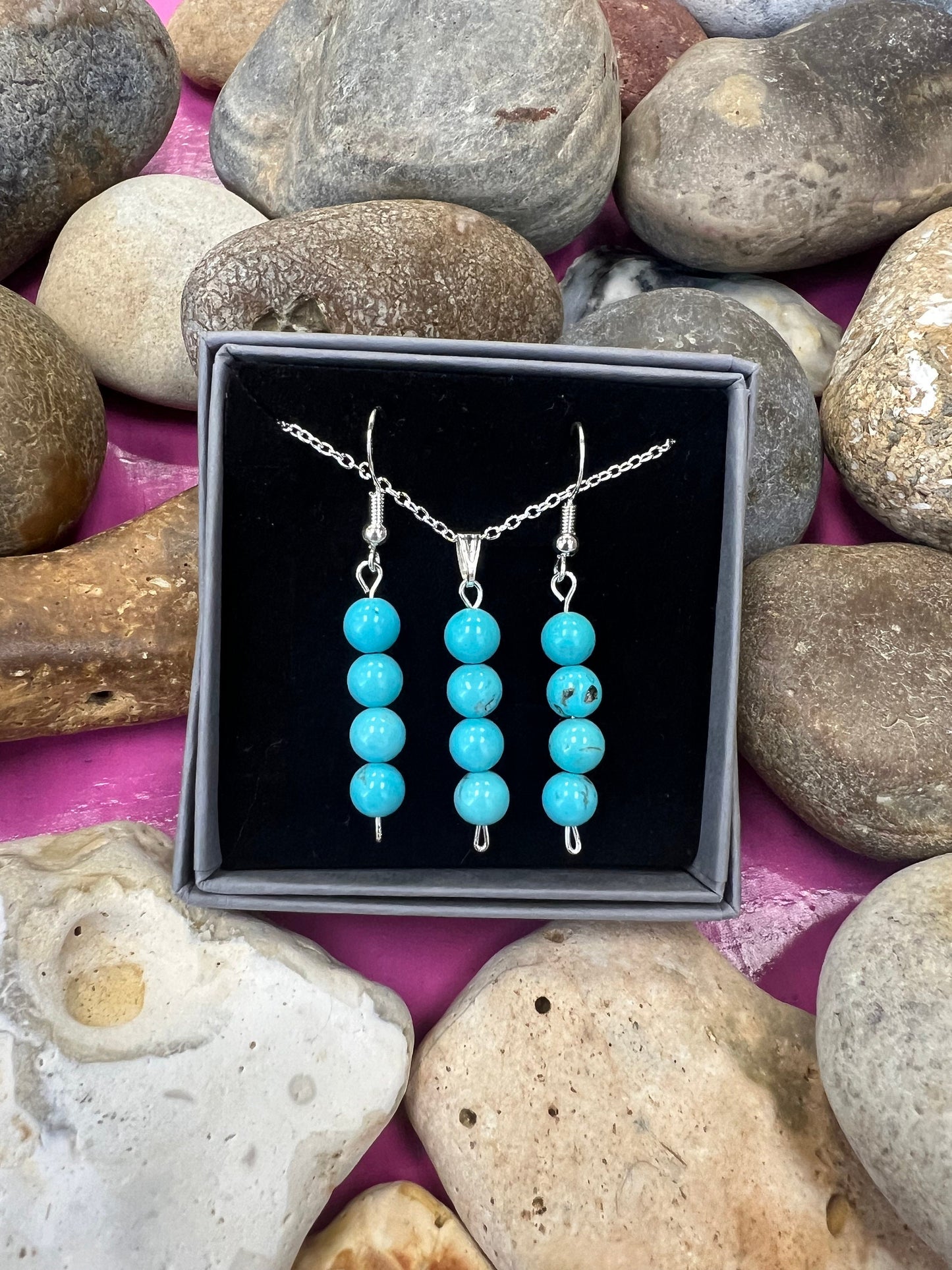 Birthstone Crystal Turquoise Bead Drop And Dangle Earrings, Healing 925 Earrings, Sterling Silver 925, Birthday Jewellery Gift Set, December