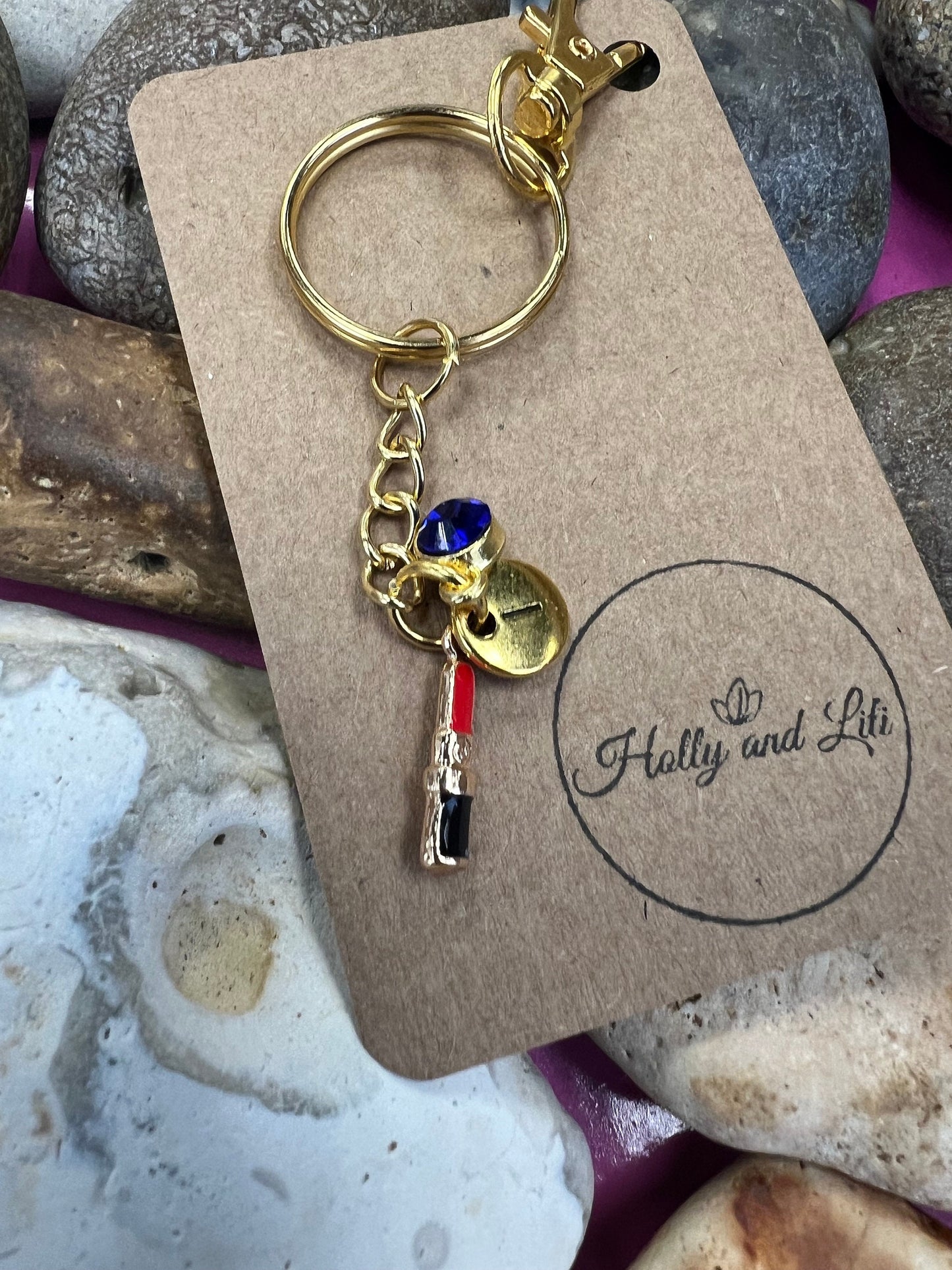 Lipstick Personalised Keychain, Lippy Keyring, Alphabetical Initial, Birthstone Charms, Lip Balm Zipper Chains, Novelty, BFF, Make Up