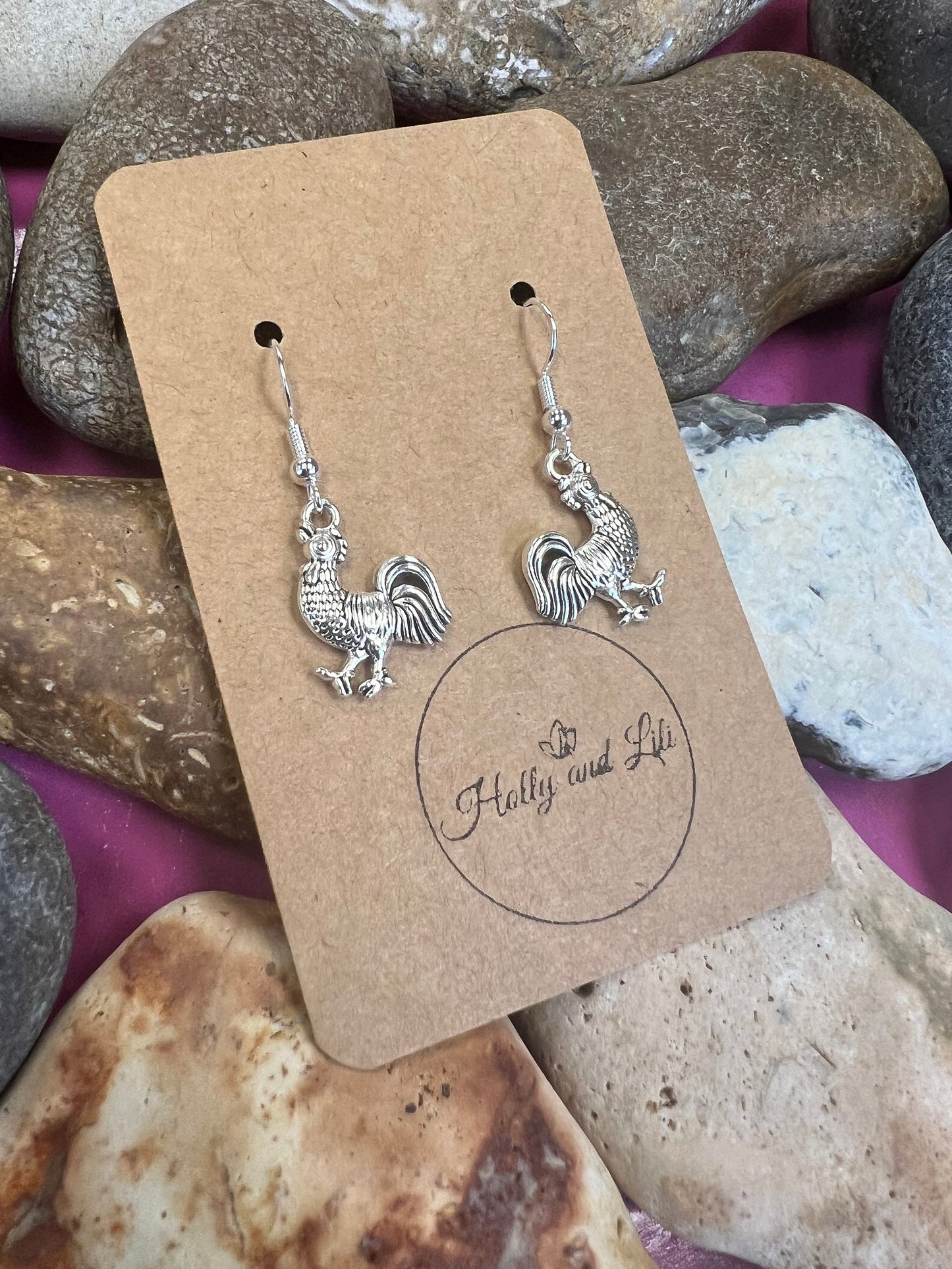 Cockerill Novelty Earrings, Cockerill Novelty Style Hoops, Chicken Earring Hooks, Personalised Chick Earrings, Cute Cockerill Earrings