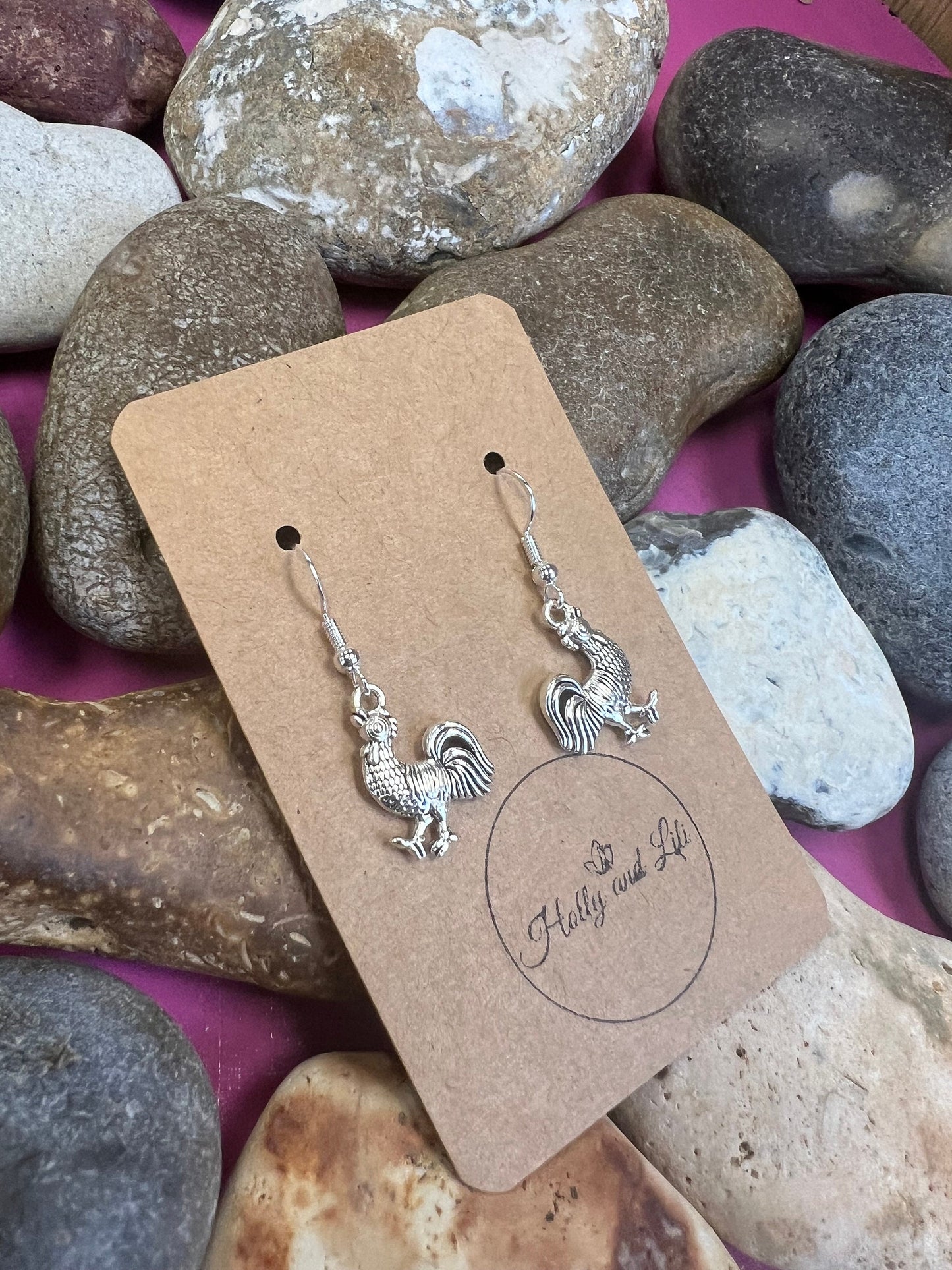 Cockerill Novelty Earrings, Cockerill Novelty Style Hoops, Chicken Earring Hooks, Personalised Chick Earrings, Cute Cockerill Earrings