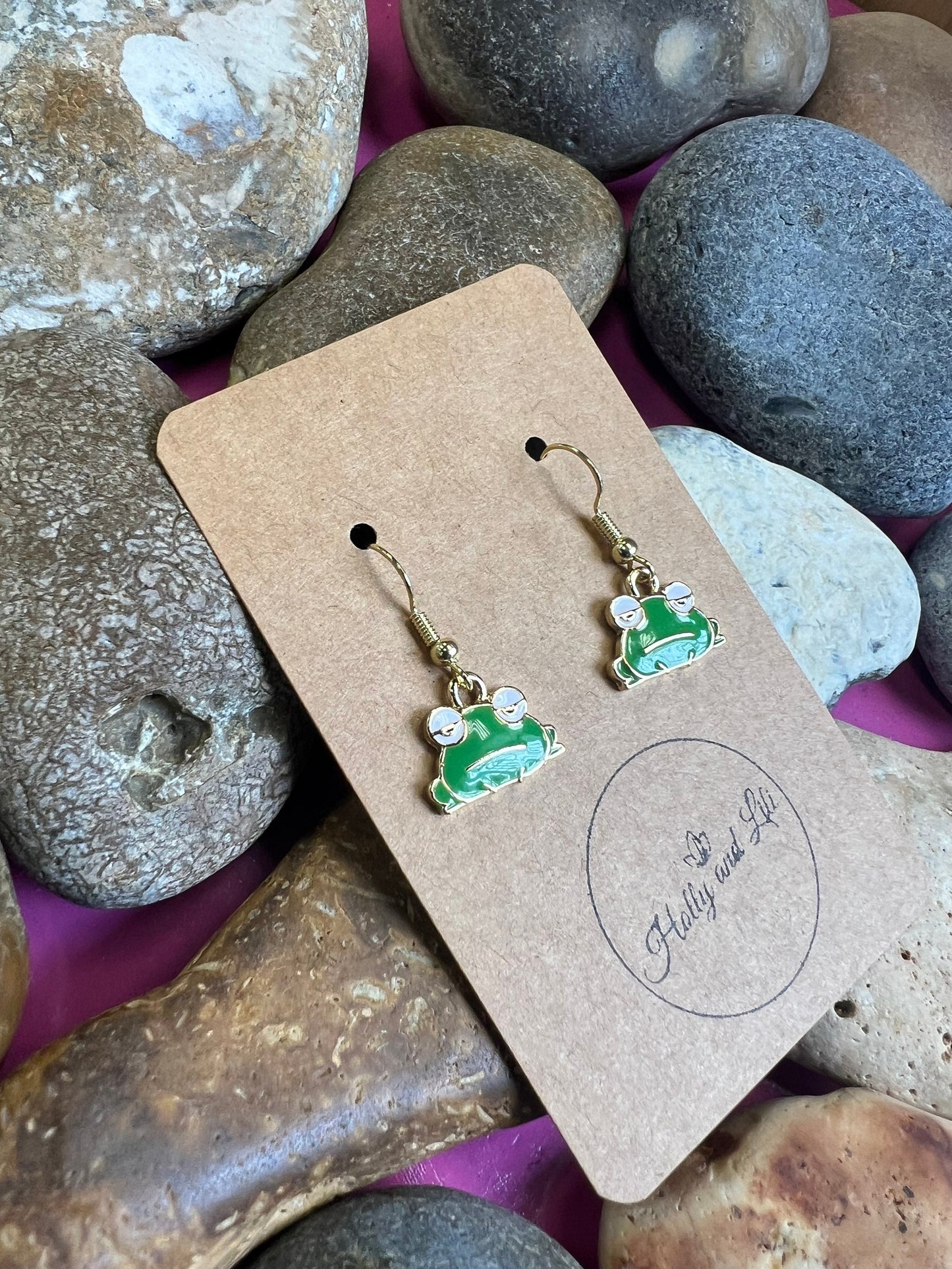 Frog Face Earrings, Green Frogs Earrings, Toad Personalised Earrings, Amphibian Earrings, Wild Frogs, Froggy Earring Hooks, Frog Hoops