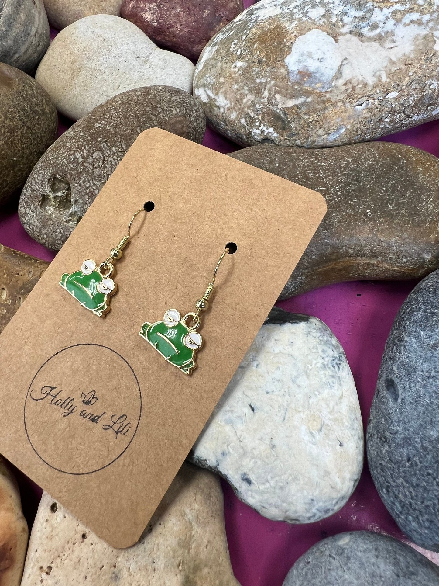 Frog Face Earrings, Green Frogs Earrings, Toad Personalised Earrings, Amphibian Earrings, Wild Frogs, Froggy Earring Hooks, Frog Hoops