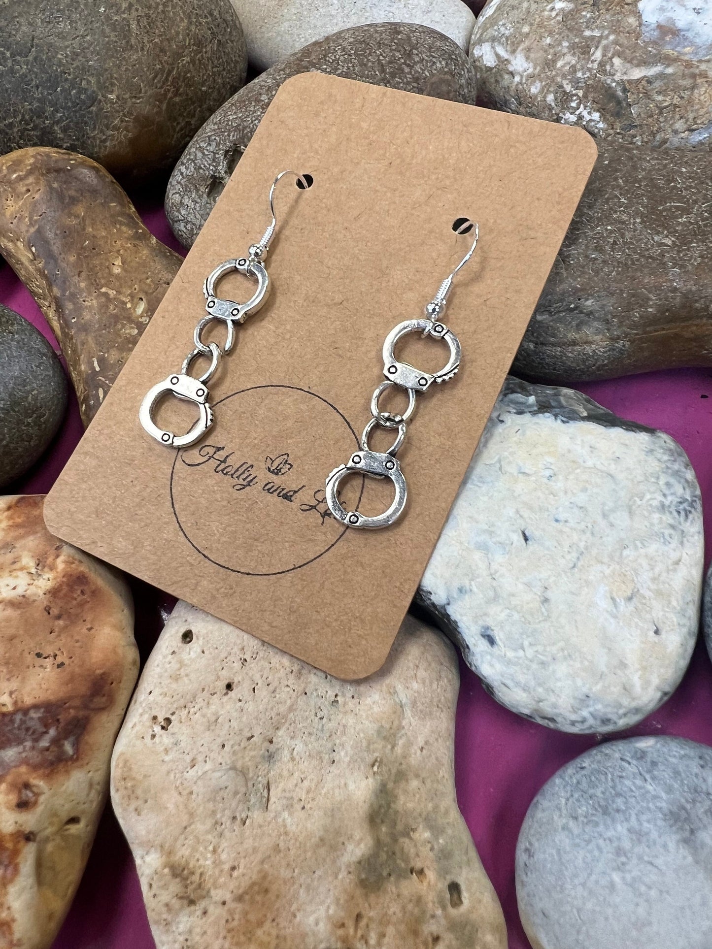 Handcuff Earrings, Nicked Earrings, Hand Cuff Personalised Earrings, Tied Up Hoops, Handcuffs Earring Hooks, Novelty Earrings, Gift For BFF