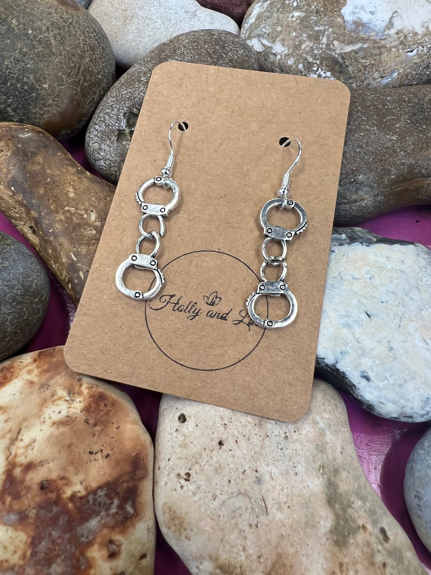 Handcuff Earrings, Nicked Earrings, Hand Cuff Personalised Earrings, Tied Up Hoops, Handcuffs Earring Hooks, Novelty Earrings, Gift For BFF