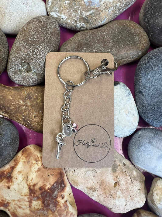 Ballerina Personalised Keychain, Ballet Keyring Gift, Dancer Initial,  Birthstone Charm, Ballerinas Personalised Gift, For BFF, Zipper Chain