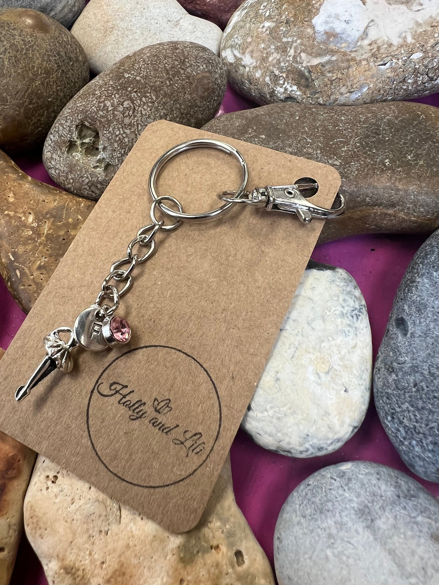 Ballerina Personalised Keychain, Ballet Keyring Gift, Dancer Initial,  Birthstone Charm, Ballerinas Personalised Gift, For BFF, Zipper Chain