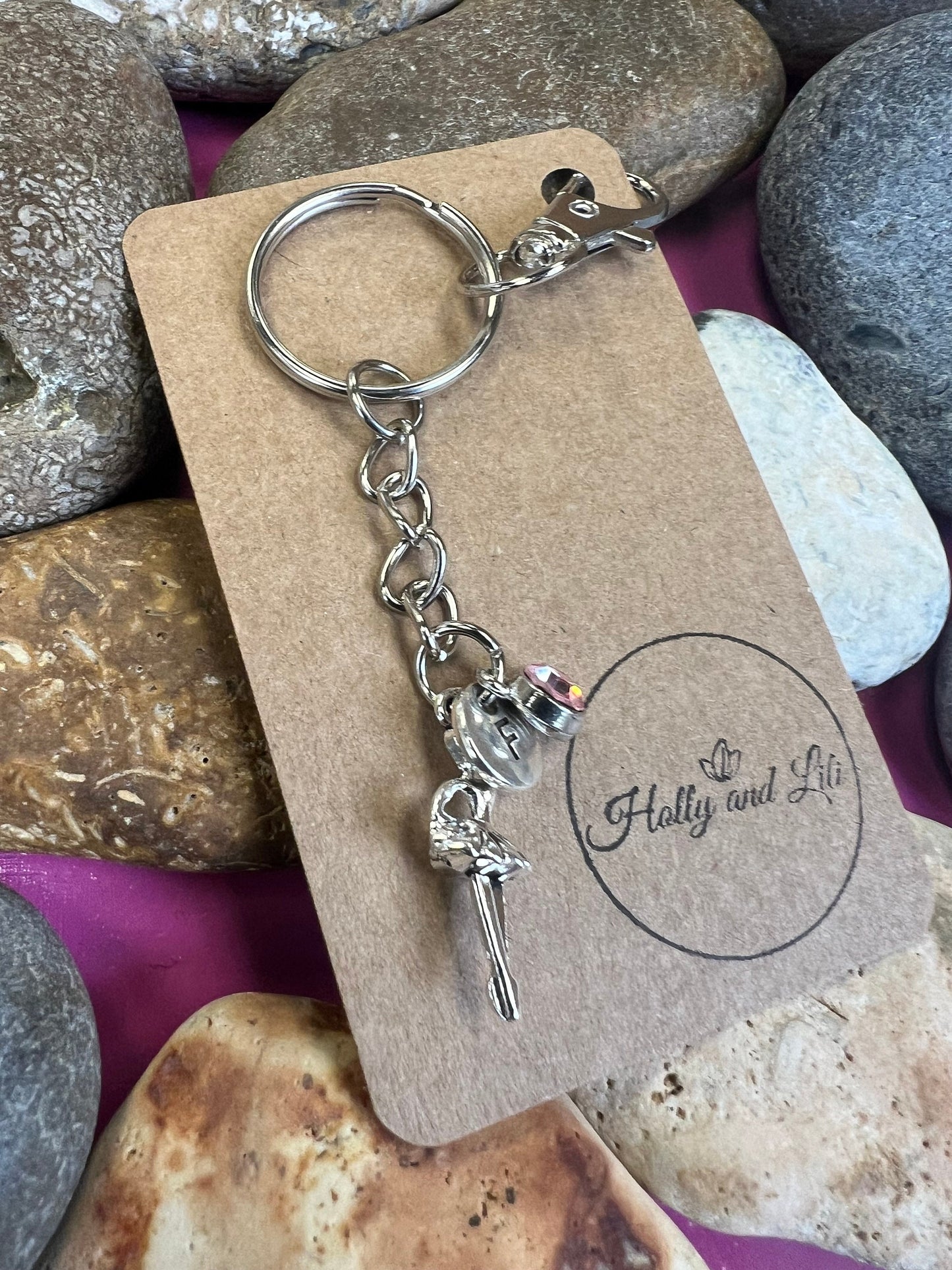 Ballerina Personalised Keychain, Ballet Keyring Gift, Dancer Initial,  Birthstone Charm, Ballerinas Personalised Gift, For BFF, Zipper Chain