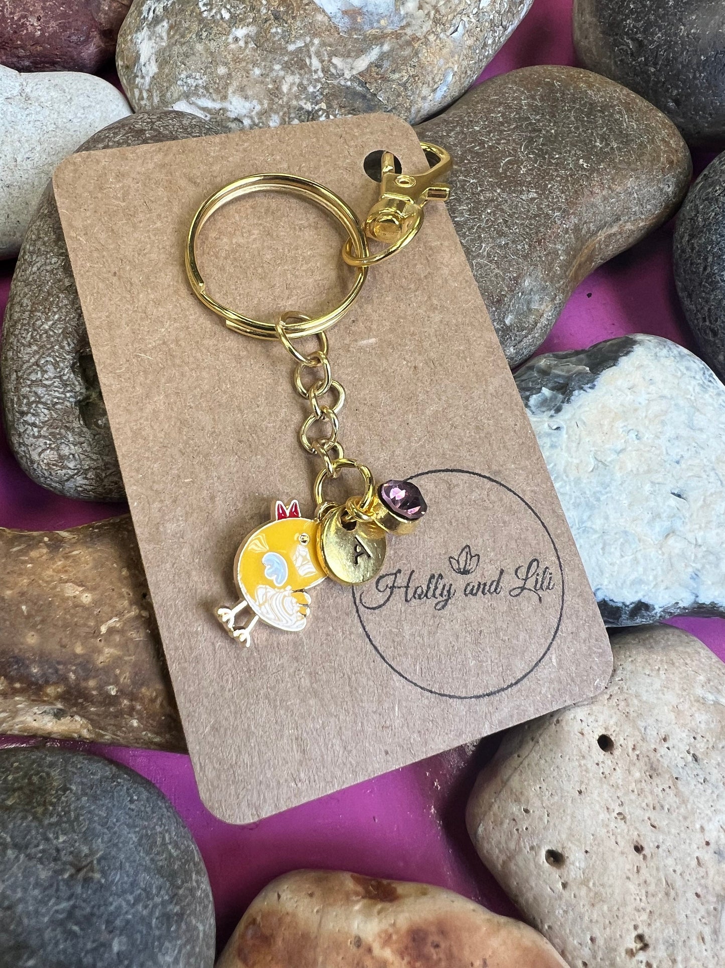 Chicken Keyring, Hen keychain, Chick Keyring, Alphabetical Initial, Birthstone Charms, Chicken Zipper, Key-Ring, Chickens Personalised