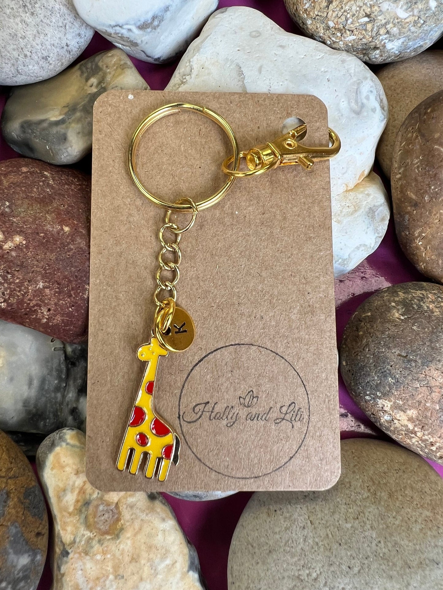 Giraffe Red & Yellow Style Personalised Keychain, Keyring Alphabet Initials, Giraffes, Giraffe Keyring, Birthstone Charm, Animal Zipper